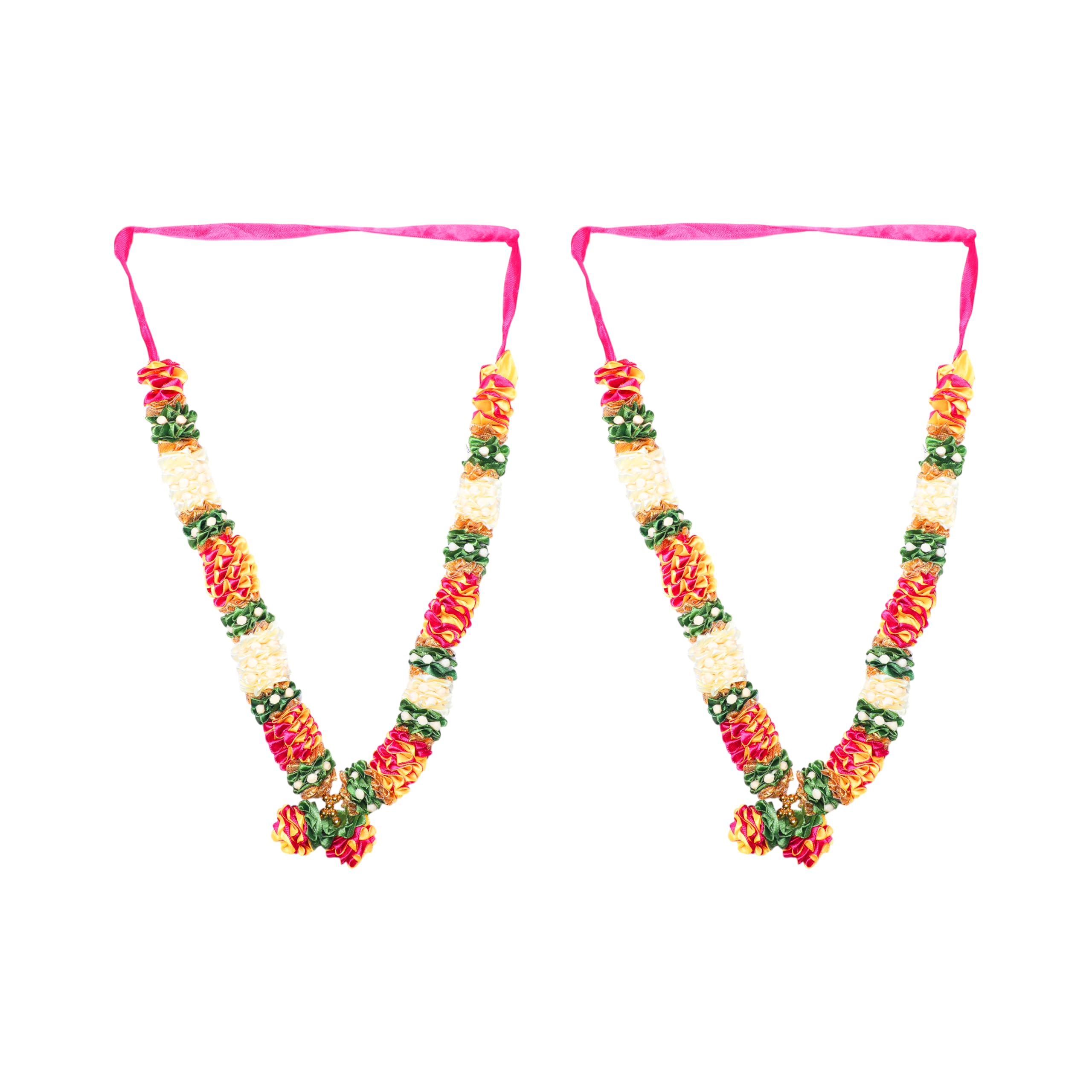 Set of 2 Mala Ribbon Flower Garland Mala for God Idol Sringar Ornament(10")