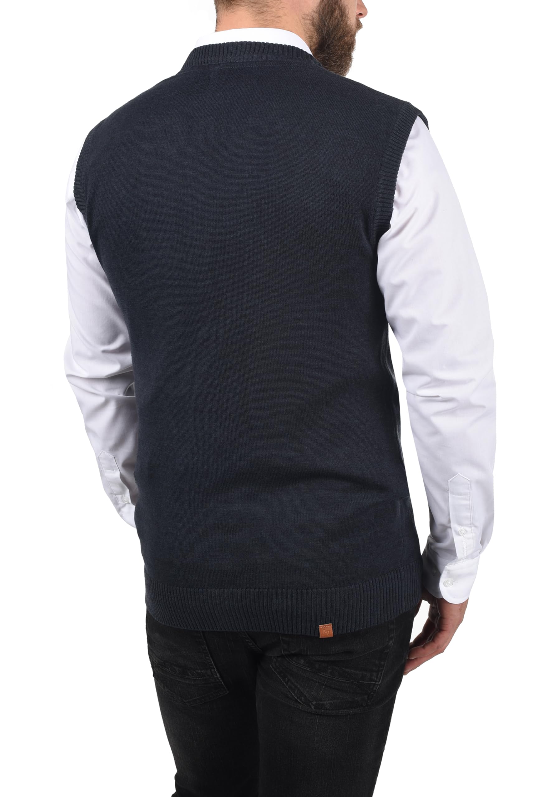 Blend BHLennardo Herren Pullunder Strickweste Feinstrick Weste mit V-Ausschnitt Holz-Knopfleiste ärmellos Baumwollmischung Regular fit