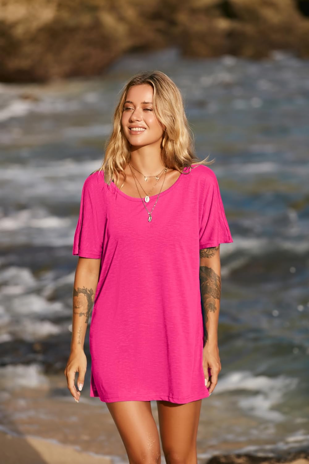 Ekouaer Women's Swimsuit Beach Cover Up Short Sleeve Cover Ups for Swimwear Bathing Suit Coverups S-XXXL - Image 3