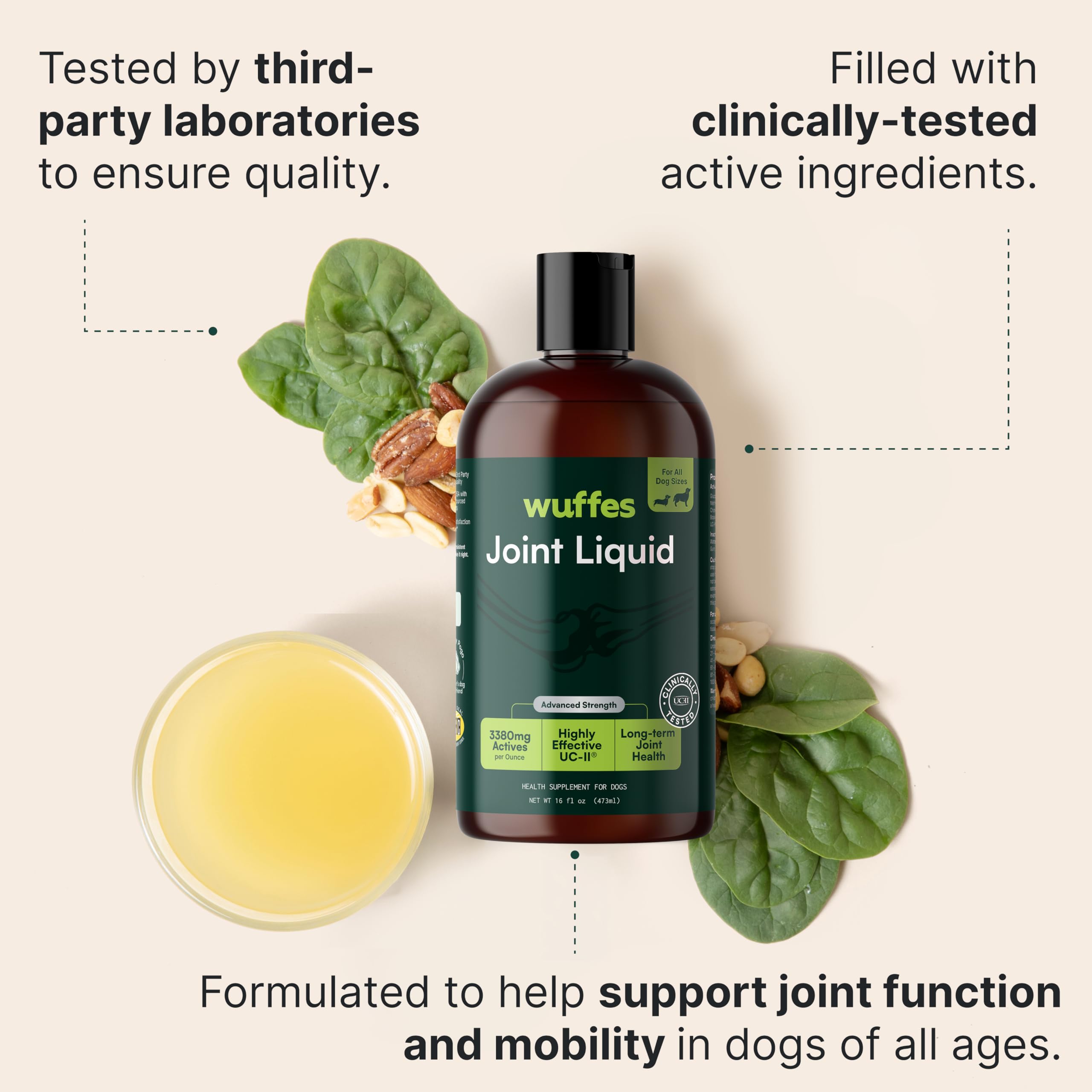 Wuffes Advanced Joint Liquid for Dogs, Hip & Joint Support Supplement with Glucosamine, Chondroitin, UC-II&reg; Collagen, and MSM, for Small & Large Breeds, 16 Oz - image 6