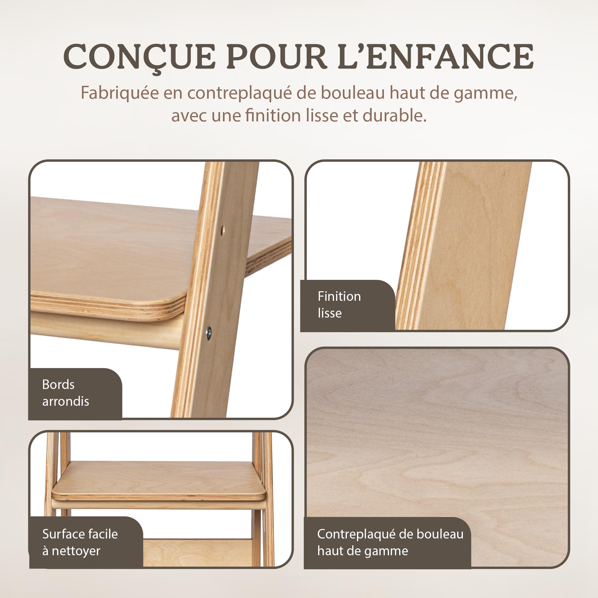 Tour Montessori Pliable Observation Enfant Bois Naturel