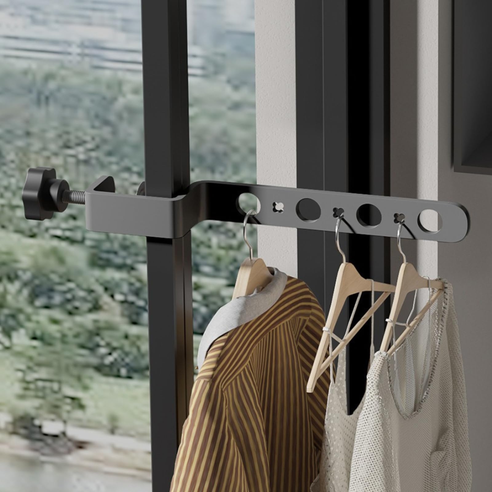 Boxonly Tendedero plegable para interiores y exteriores, básico de 7 agujeros, negro, ahorro de espacio, portátil, aluminio resistente para espacios pequeños, balcón, baño, viajes y camping