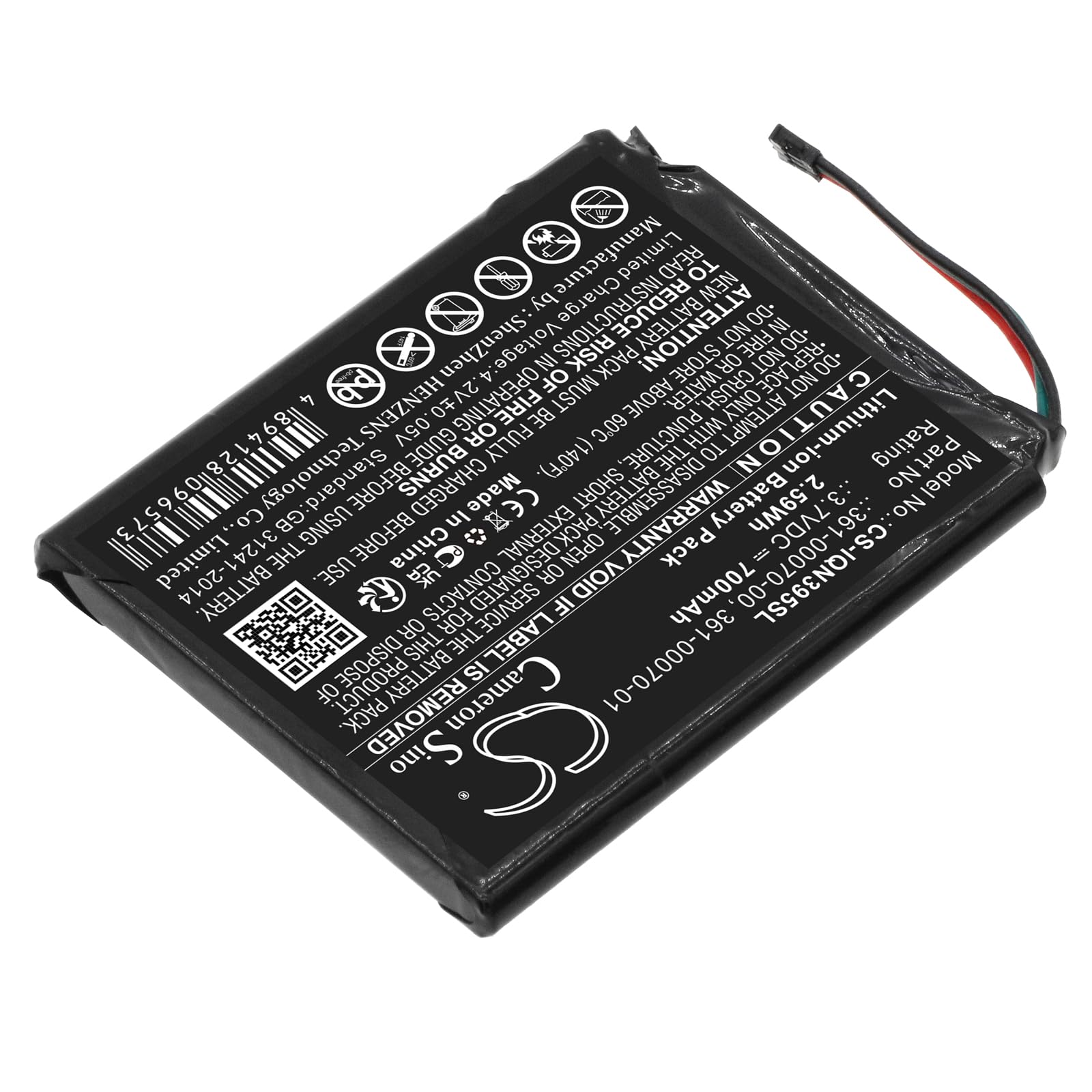 CS Cameron Sino 700mAh / 2.59Wh Replacement Battery for Garmin 3597LMT, Nuvi 3597, Nuvi 3597LMTHD, Nuvi 3598, Nuvi 3598LMT, Nuvi 3598LMT-D, 361-00070-00, 361-00070-01
