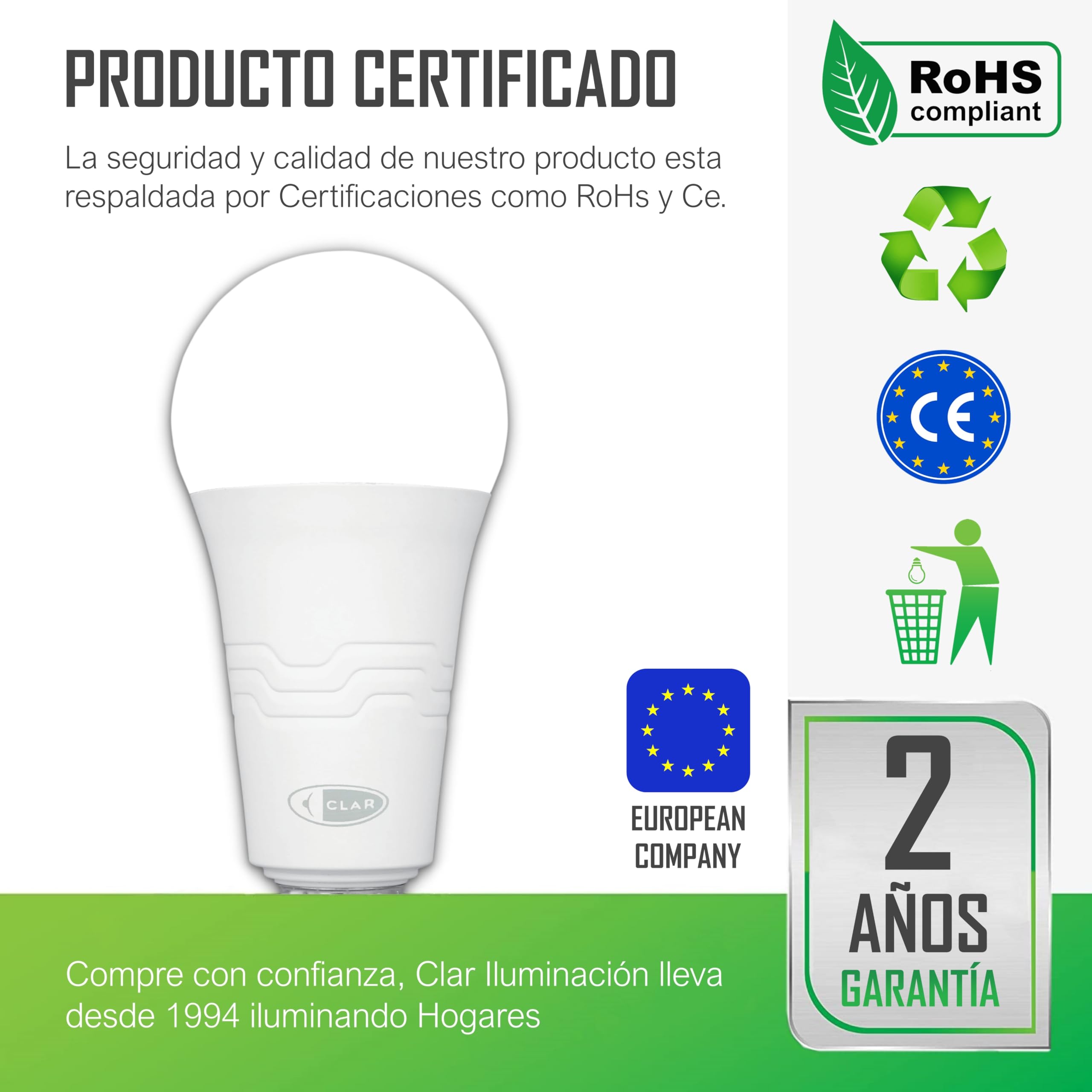 CLAR - Bombilla LED (Blanco Cálido (3000ºk), 24W (Pack 20))