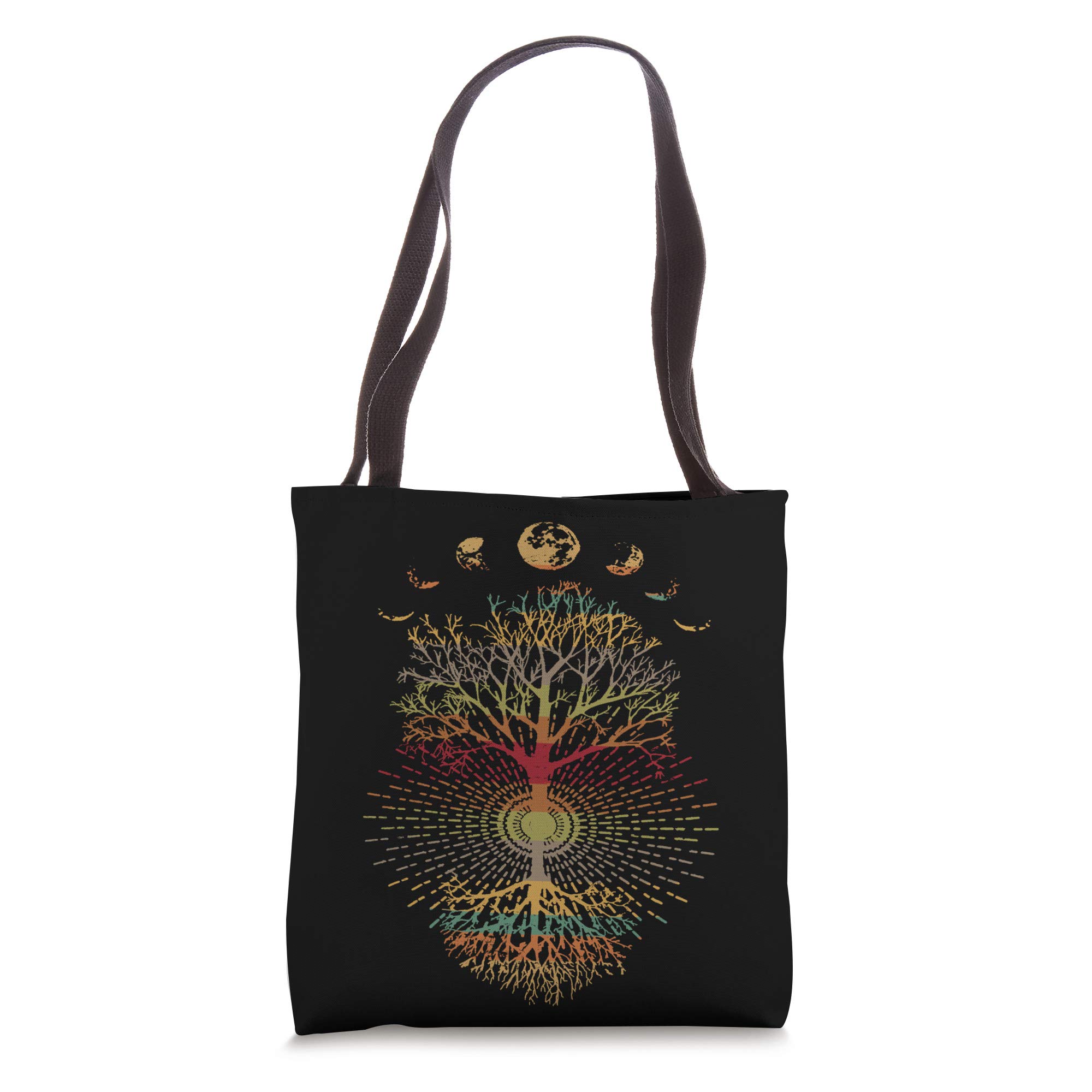 Phases of the Moon Retro 60's 70's Vibe Tree of Life Tote Bag