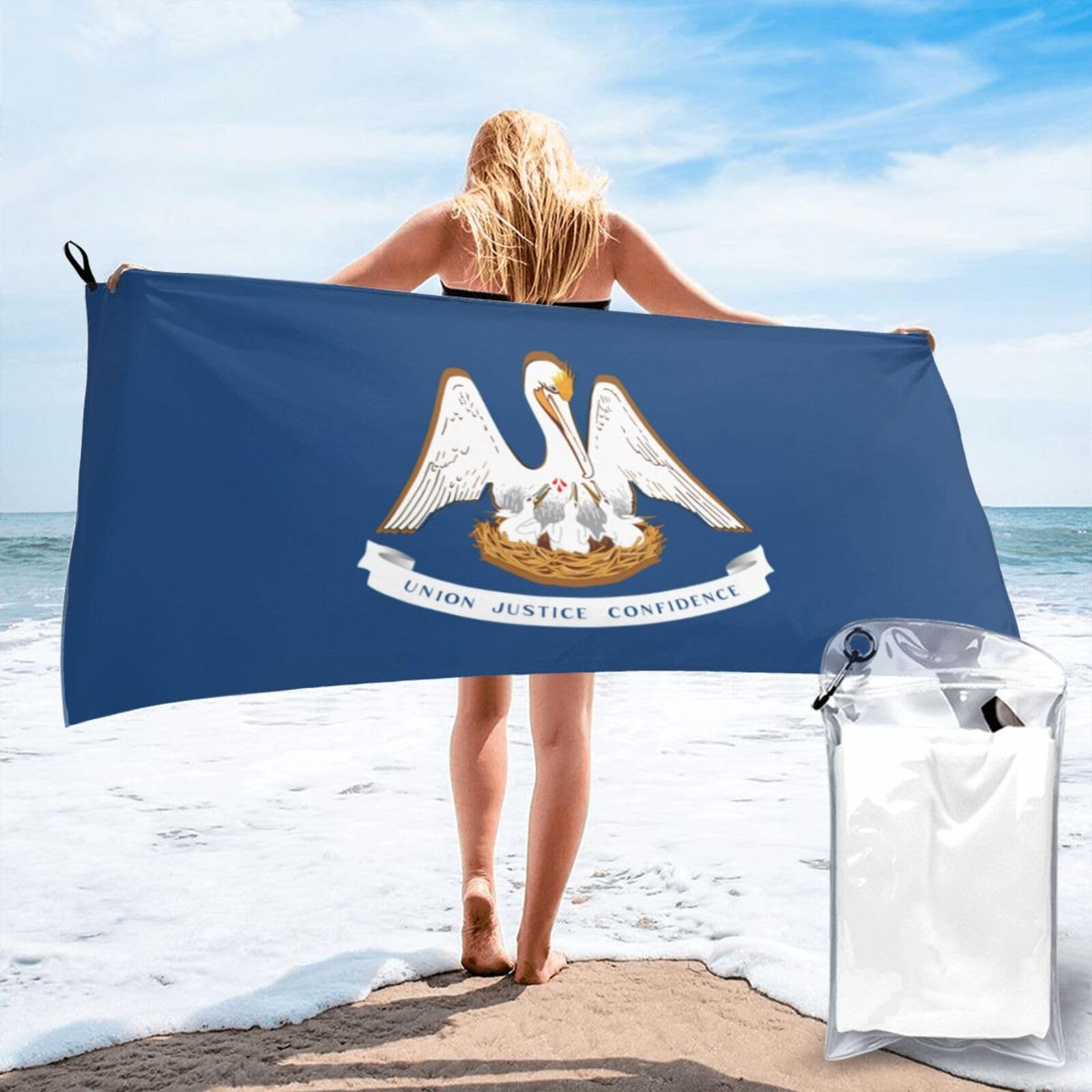 DIEzig Louisiana State Flag Print Beach Towel Fast Dry Thin For Holiday Vacation Cruise Gym Swimmers