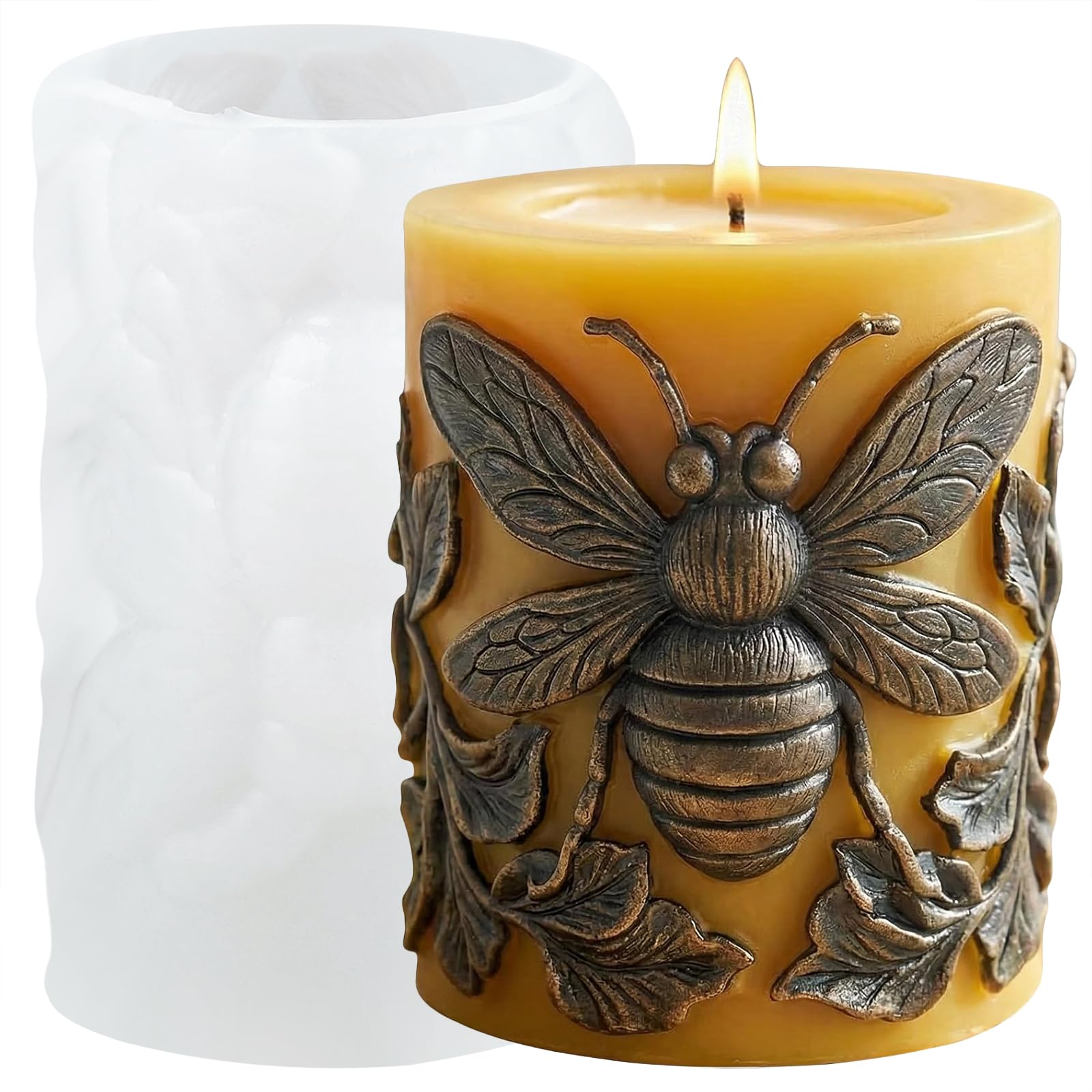 XIAOSHUI Bee Leaves Cylinder Candle Mould Honey Bee Candle Silicone Moulds