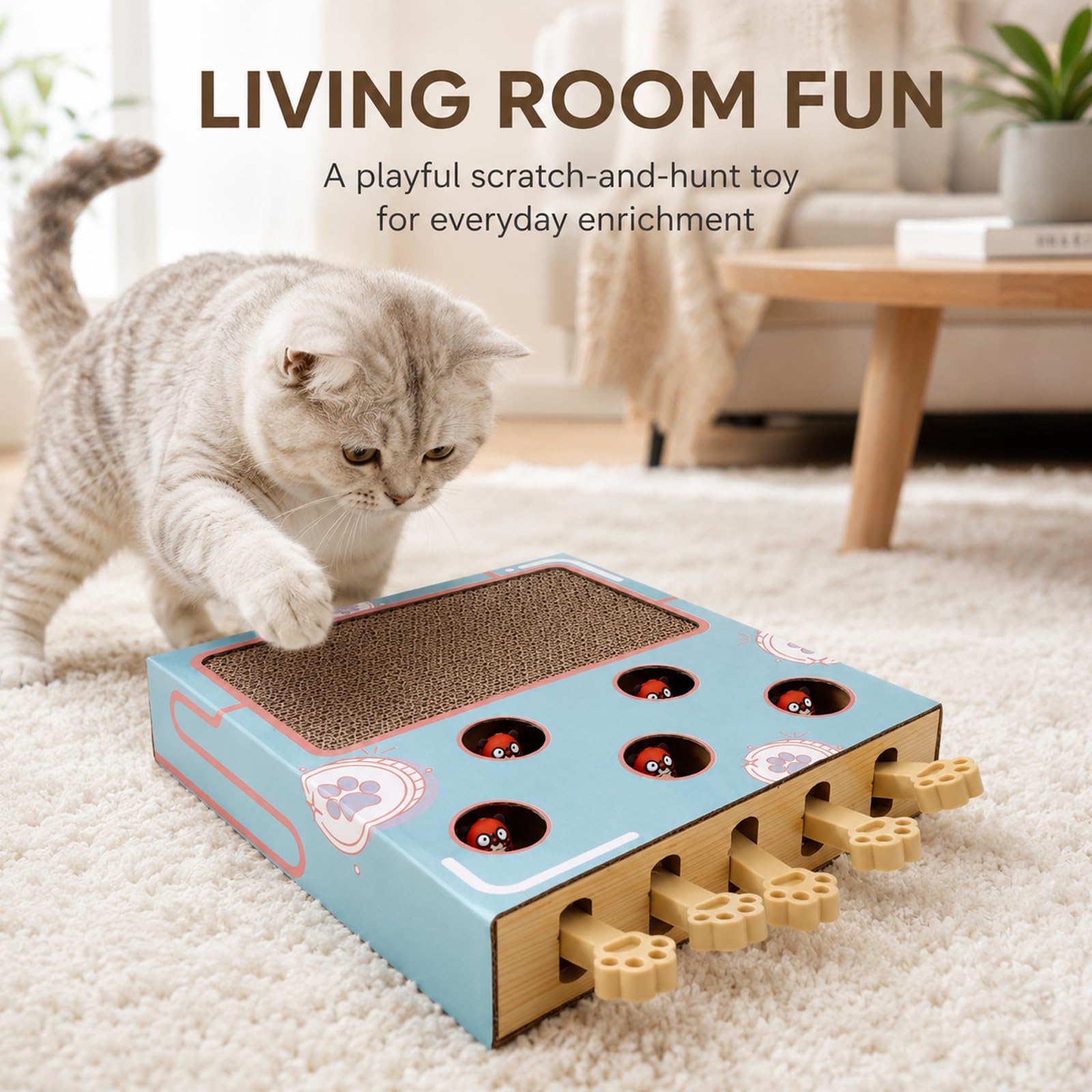 Whack-a-Mole Jouet interactif pour chat 3 en 1 - Planche à gratter et jouet intelligent d'intelligence interactif pour chat - Boîte de récupération de souris interactive contre l'ennui, le stress et
