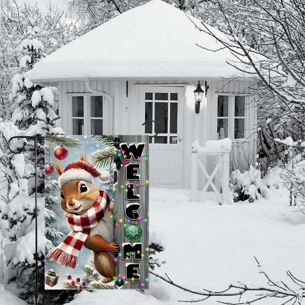 Christmas Garden Flag 12x18inch The Nut Squirrel Welcome XMAS winter Garden Flags Yard Porch House Flag Double-Side For Home Outdoor Yard Patio Lawn Decor,Happy New Year merry Christmas banners for outside Decorations (RMQ-85, 12"X18") - Image 4
