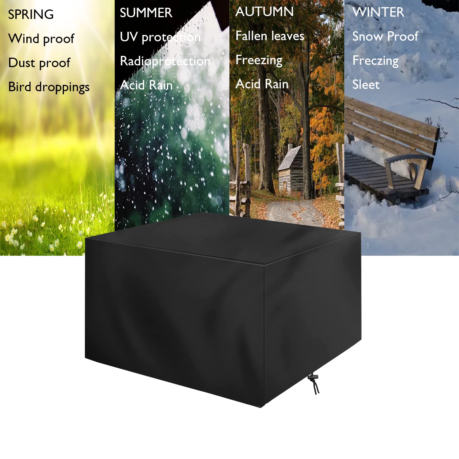 Copertura impermeabile per mobili da giardino, 90 x 90 x 75 cm, protezione per tavolo rettangolare in tessuto Oxford traspirante, protezione per mobili da giardino, protezione resistente alle