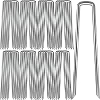 Vista 11 de AAGUT Juego de 50 estacas de jardín, grapas de paisaje, estacas galvanizadas de calibre 11 de 6 pulgadas para valla de perro, tela de barrera