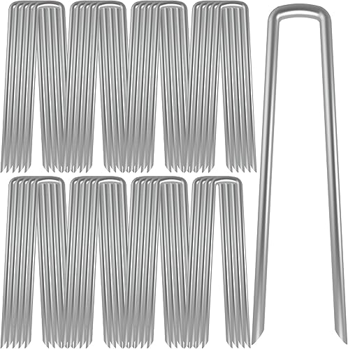 Miniatura 11 de AAGUT Juego de 50 estacas de jardín, grapas de paisaje, estacas galvanizadas de calibre 11 de 6 pulgadas para valla de perro, tela de barrera