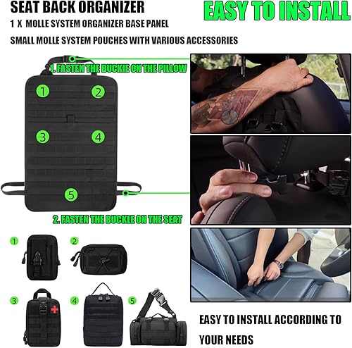 Miniatura 5 de Organizador táctico de respaldo de asiento, organizador de camión, universal para automóvil, camión, Ford, Jeep, Ram, paneles más gruesos y pesados