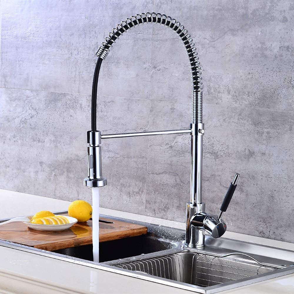 Robinet de cuisine haut de gamme rotatif 360 avec douchette à ressort double sortie d'eau