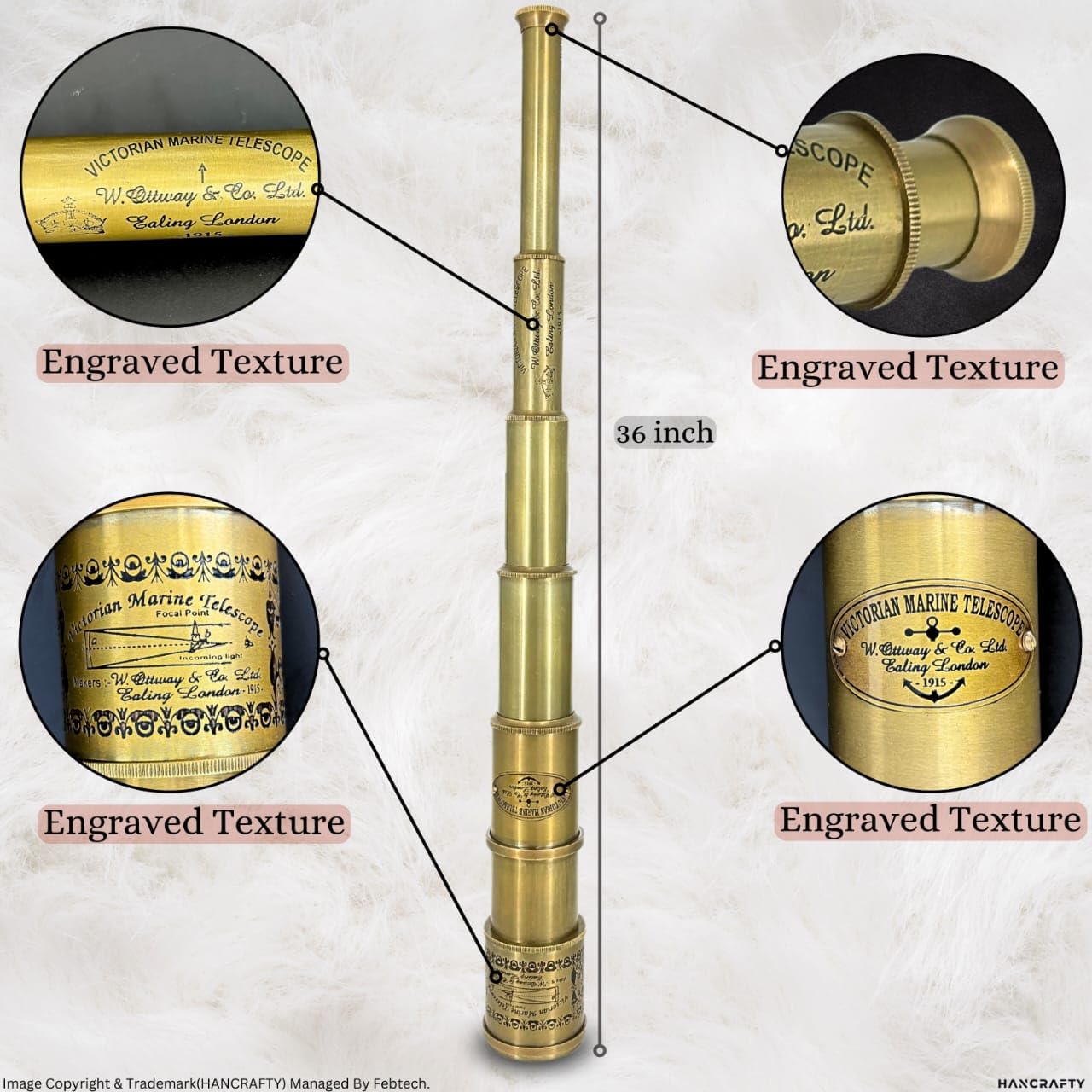 Hancrafty Vintage Brass Telescope Victorian 1915 | Martine | Antique | Full Functional | with Wooden Gift Box | 20 Inch