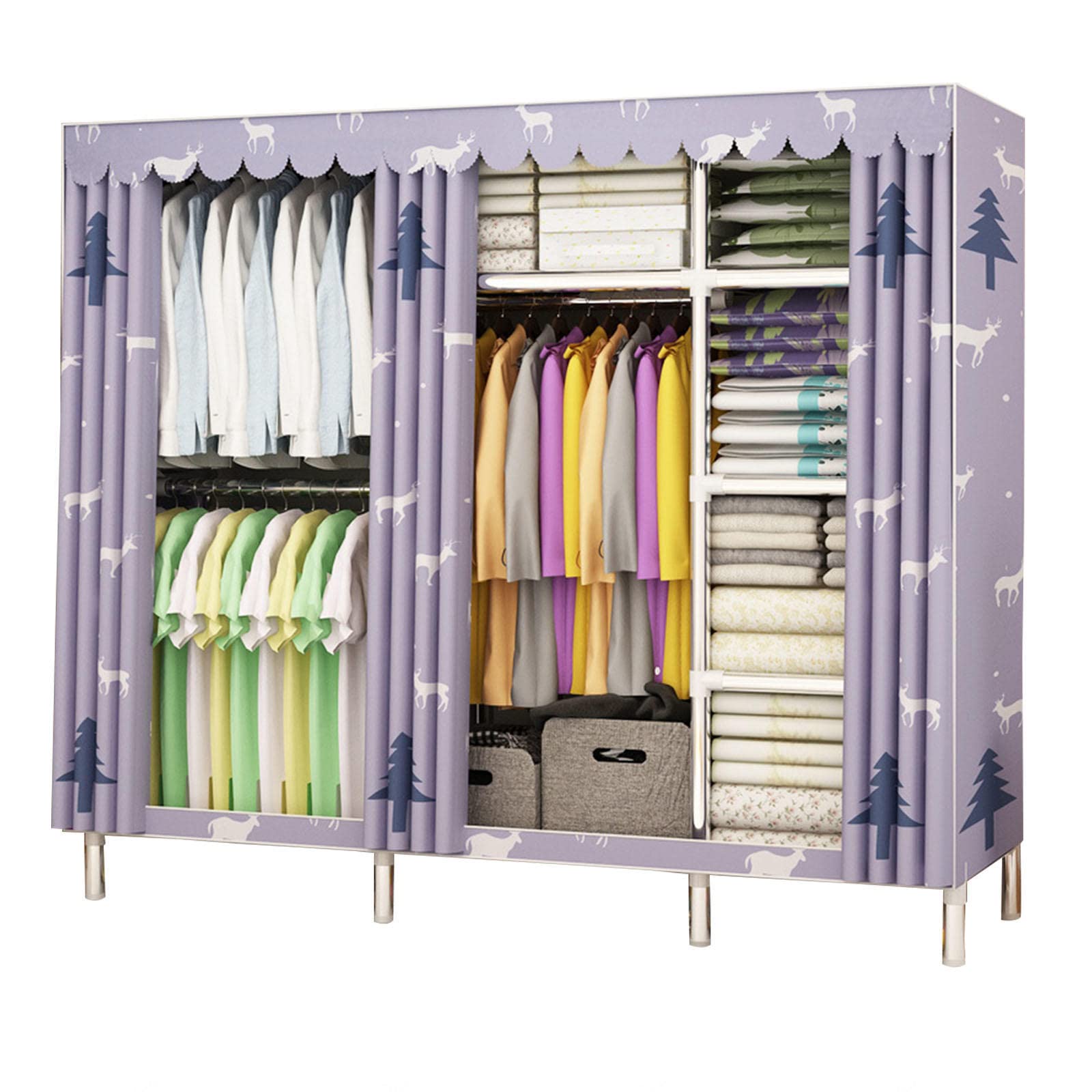 Armoire en toile portative avec penderie et étagères modèle E-2