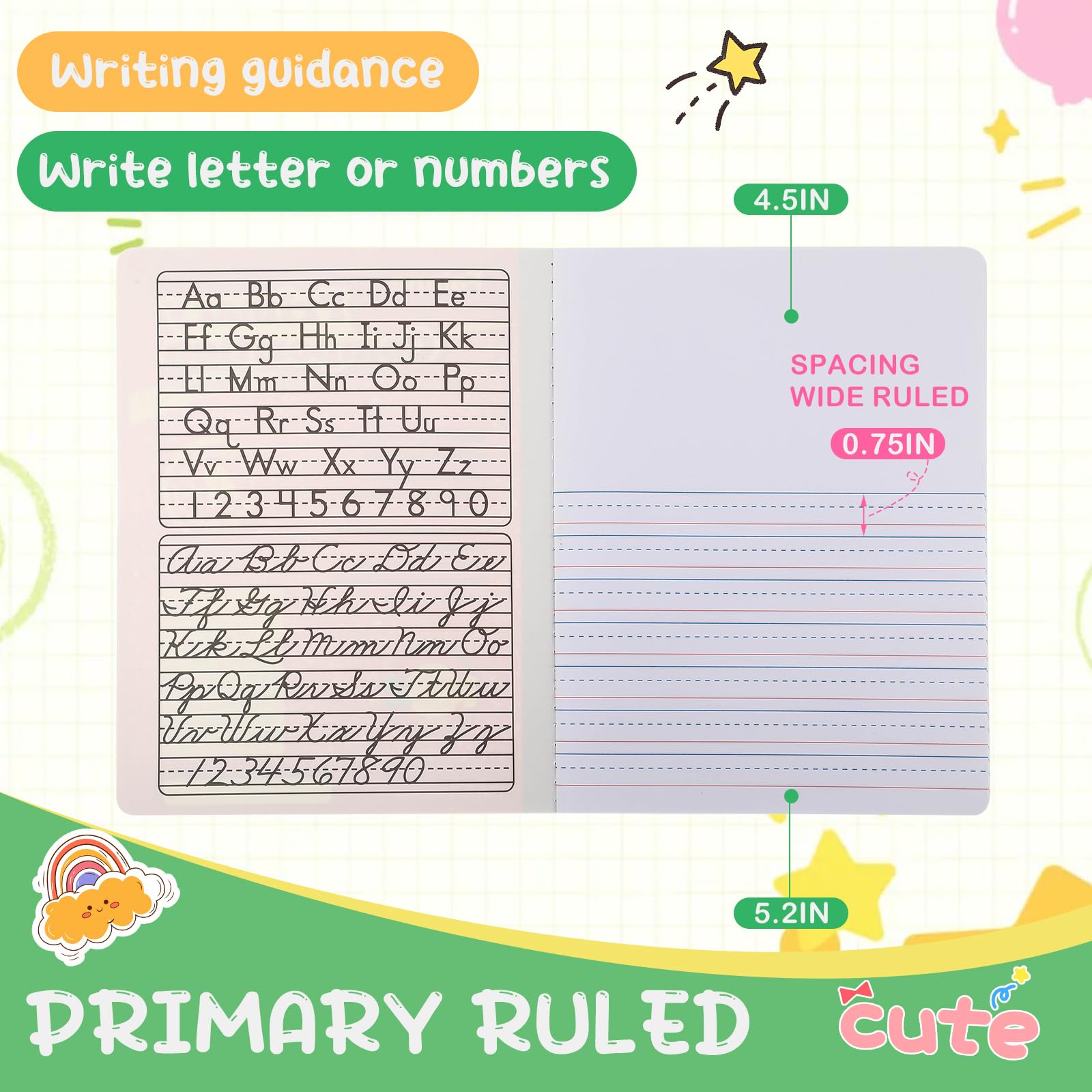 Fainne Confezione da 125 quaderni per composizione primaria, formato K-2, copertina rigida, a righe, 19 x 24 cm, 100 pagine, color marmo, per scuola scolastica (blu marmo)