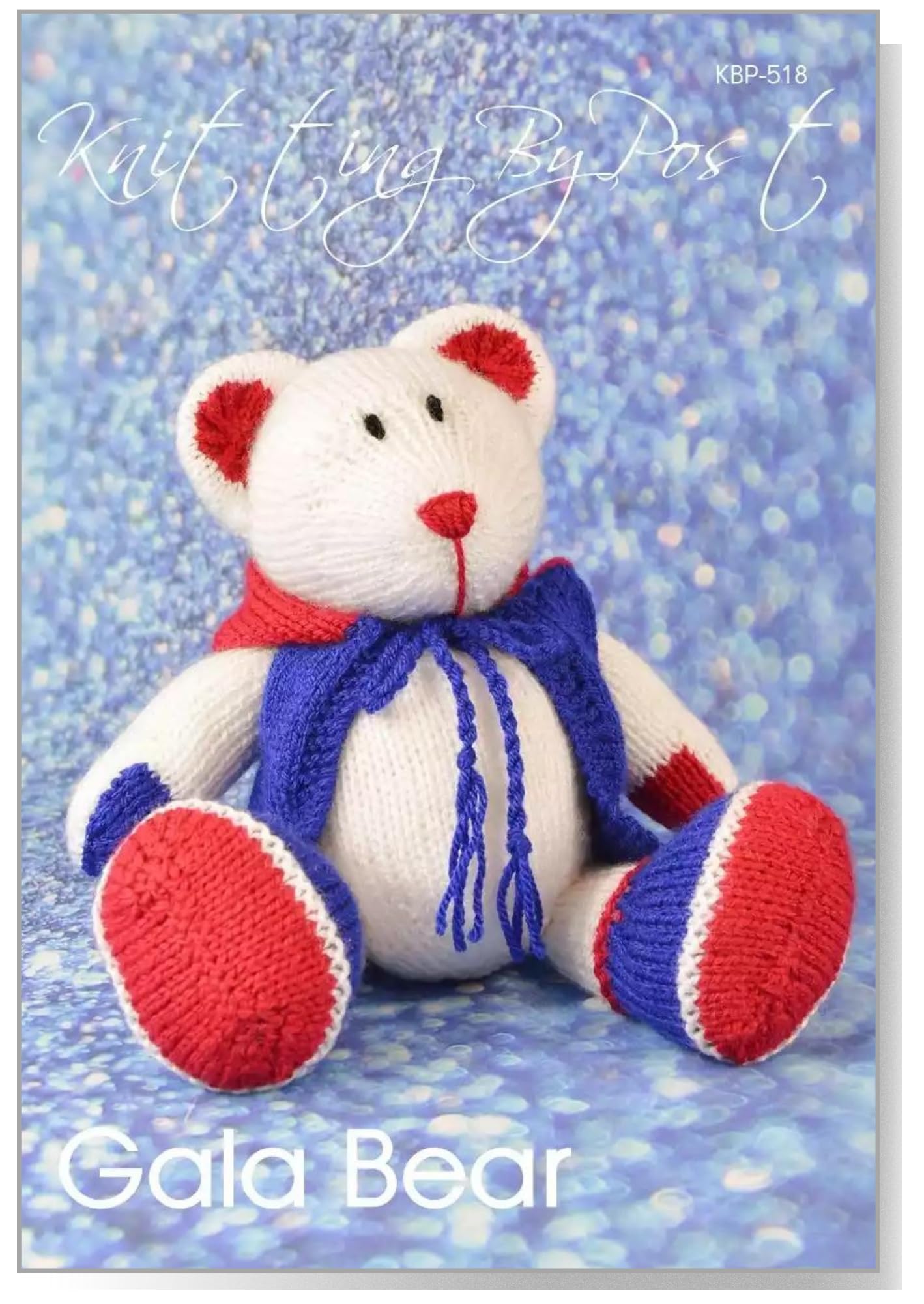 Knitting By Post Blue, Red, White Knitting Pattern Leaflet For Gala Bear From Animal Soft Toy A5 Leaflet