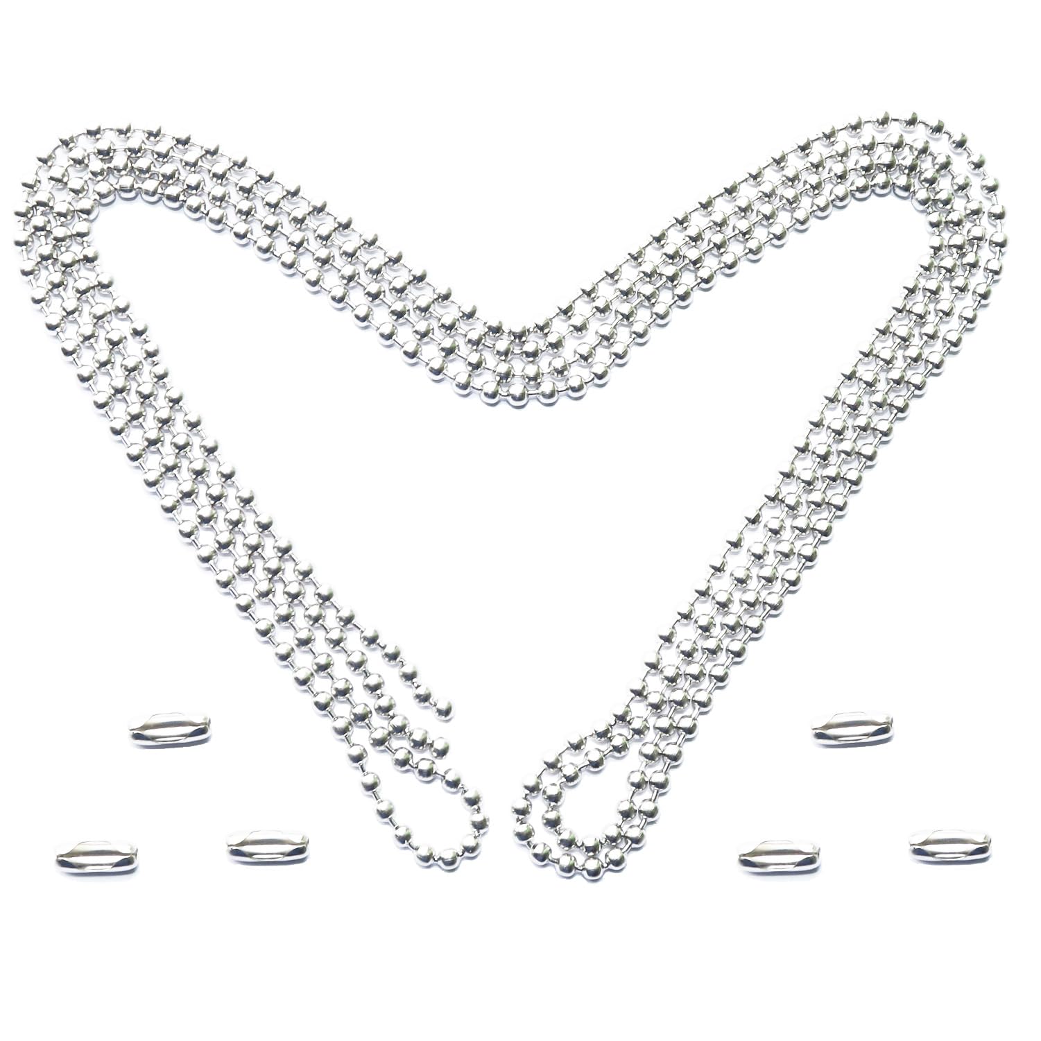 Ceiling Fan Pull Chain, 60 Inch Pull Chain Extension for Ceiling Fans and Light Fixture, Rust Proof Stainless Steel Ball Chain with Matching Connectors (3mm Diameter, Silver)