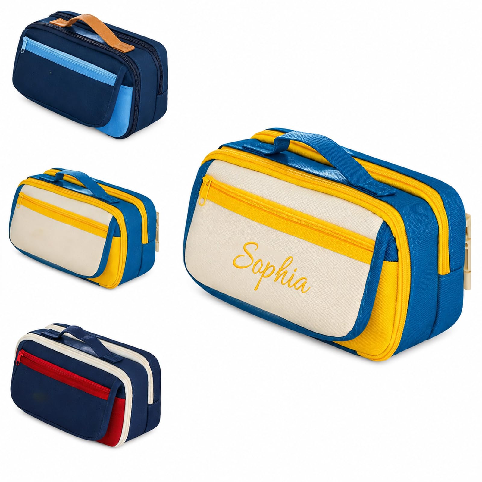 Pencil Case for Personalised Embroidered Name, Pencil Pouch, Large Yellow