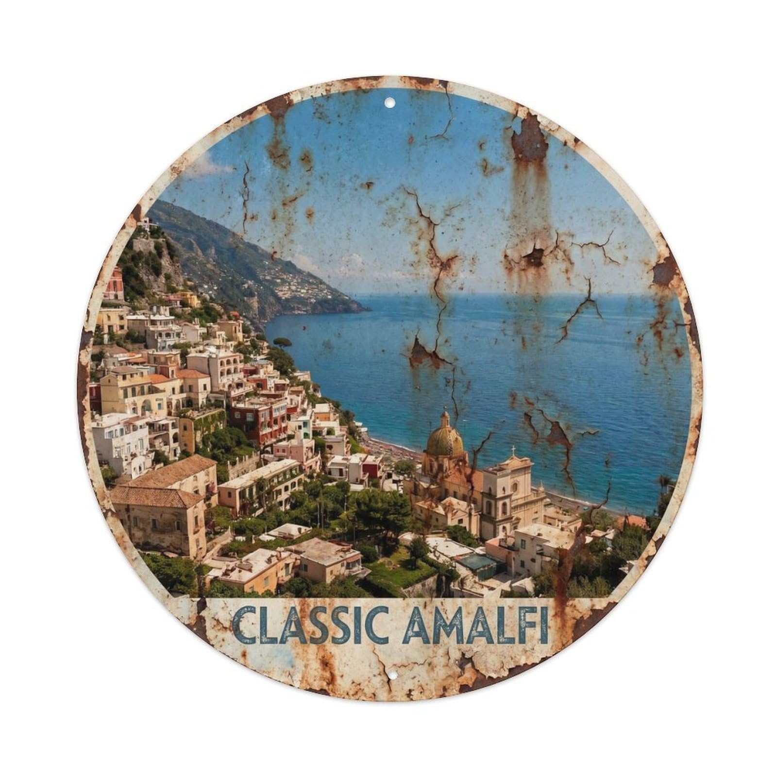 Vintage Travel Amalfi Coastal Hillside Panorama Metal Tin Sign Plaque
