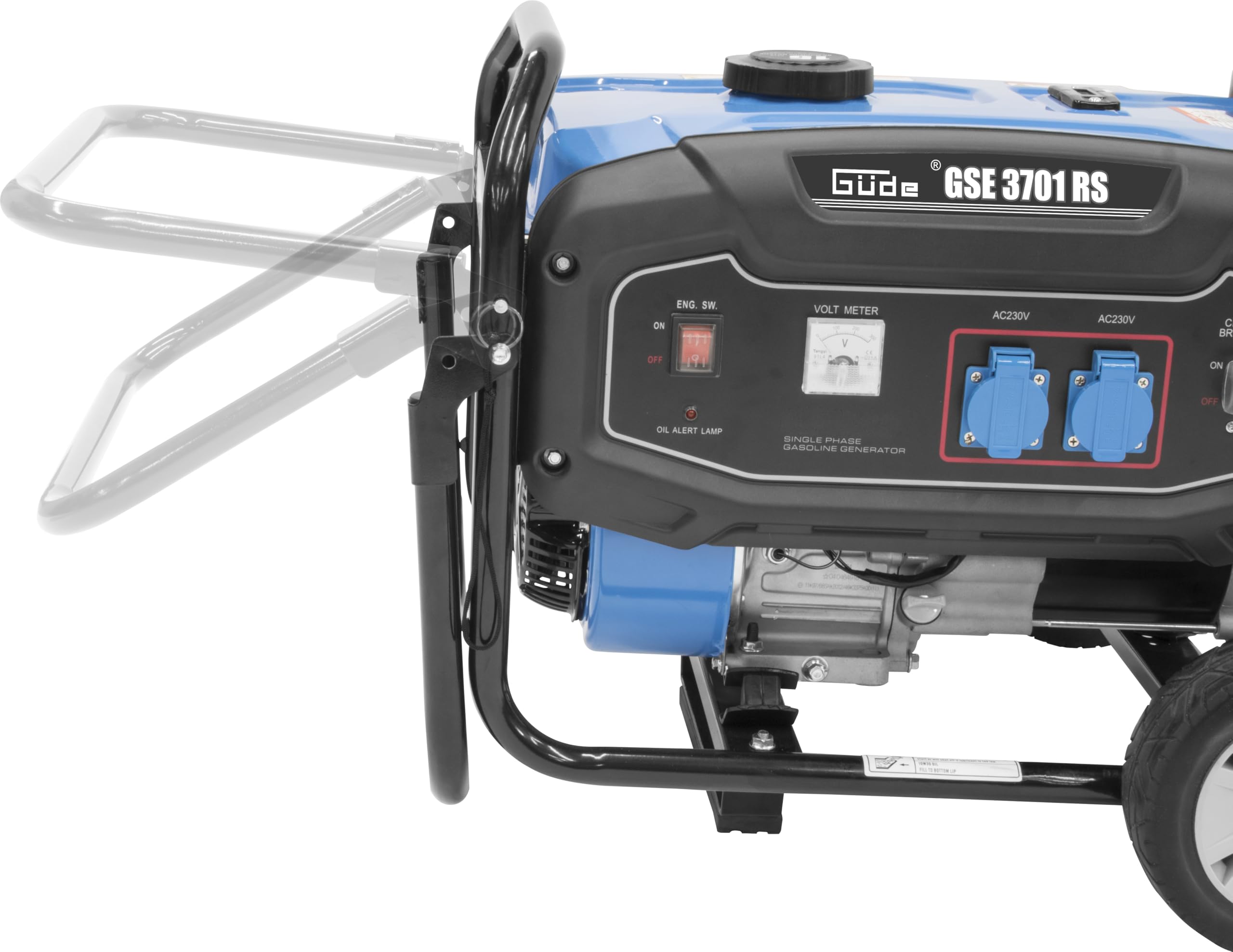 Güde Stromerzeuger GSE 3701 RS (4-Takt Motor, Benzin, 4/5,5 (kW/PS), 2x 230 V Steckdosen, max. 2800 W, Laufzeit bis 16 h, Tank 15 L, AVR, Überlastungsschutz, Fahrwerk, TÜV/GS, TEST GUT- SEHR GUT)