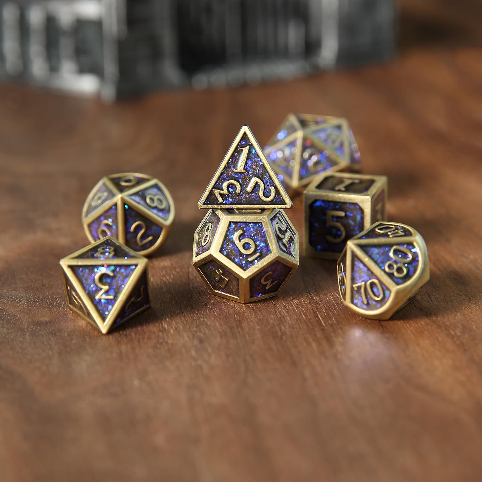Metal D&D Dice Set 7-Piece Polyhedral Dice - D20, D12, D10, D8, D6, D4 for Dungeons & Dragons, MTG Games, Shine Bronze - Image 2