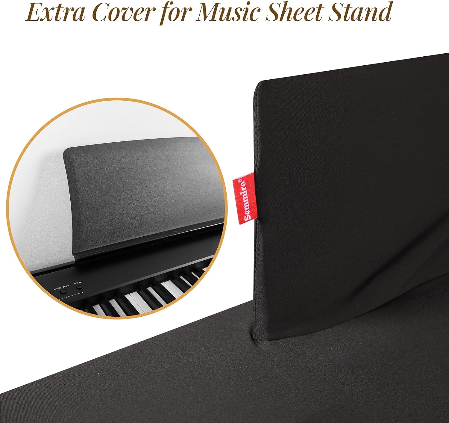 Semmiro Piano Keyboard Dust Cover for 88 Keys, with [Additional Cover] for Music Sheet Stand, Stretchy Spandex Fabric Digital/Electric Piano Cover, Storage Bag Included, Dustproof and Washable, Black
