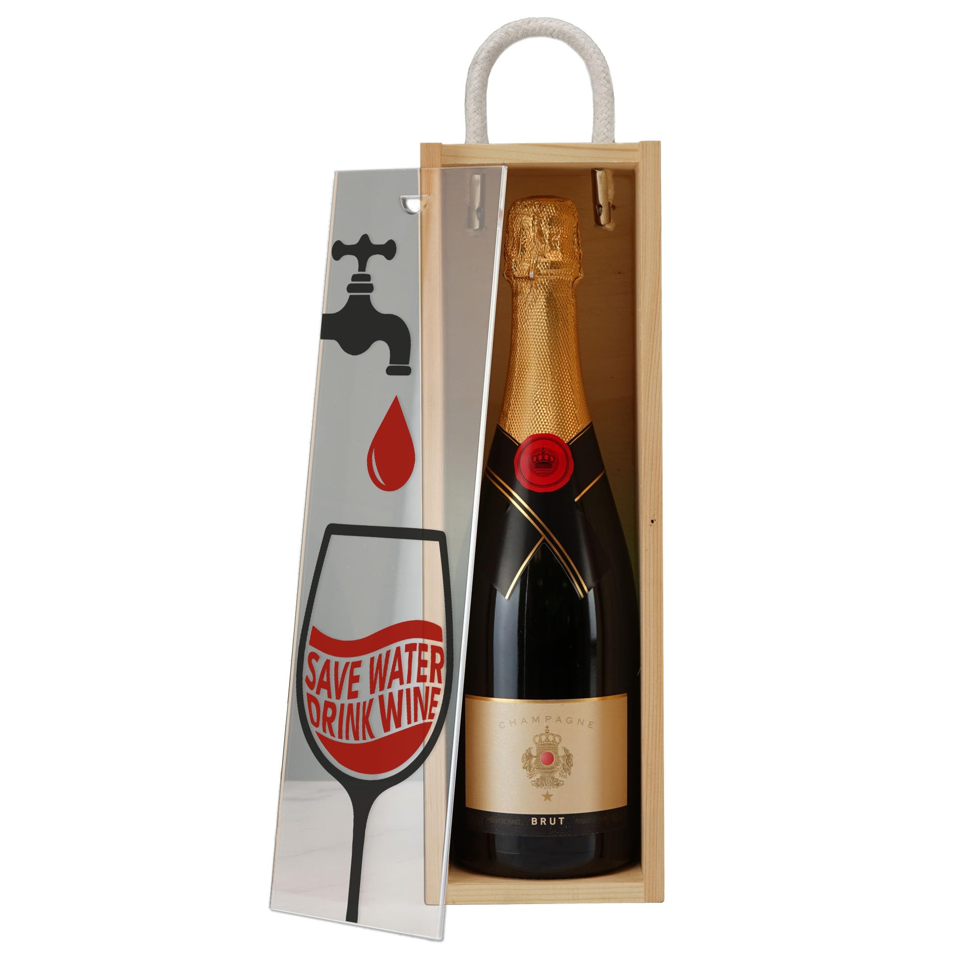 A1 Graphics Ltd Save Water Drink Wine Champagne Wine Gift Box Funny Wine Lover Birthday Gift Box Only (Clear, Natural Box)
