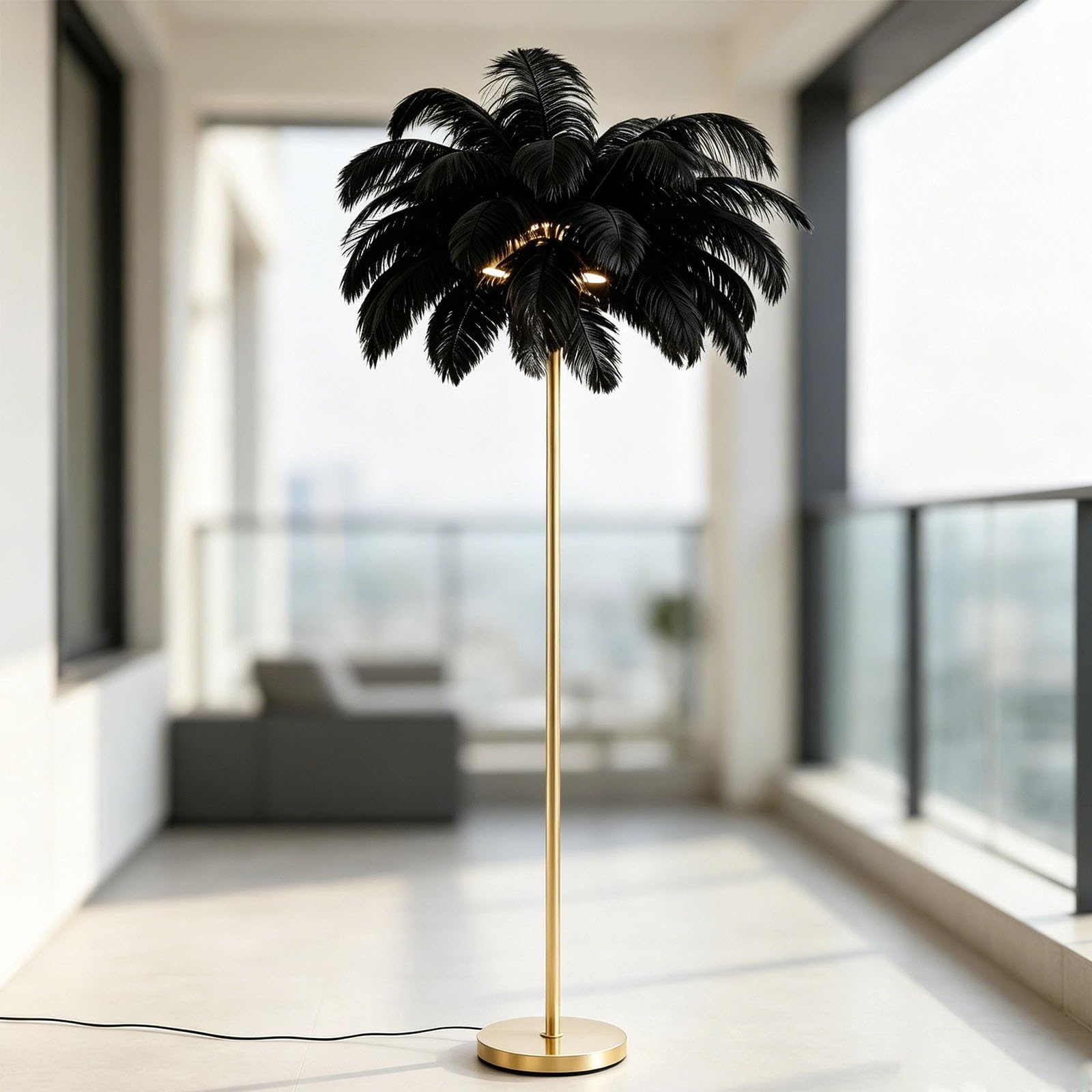 kumamart Feather Canopy Standing Light, Luxury Decor Ambient Floor Lamp