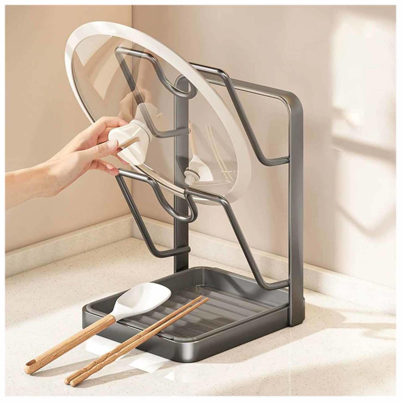 WXJHNYBS Pot Lid Holder, 2 Layer/3 Layer Saucepan Lid Holder with Tray Pot Lid Holder for Countertop,A-Doublelayer
