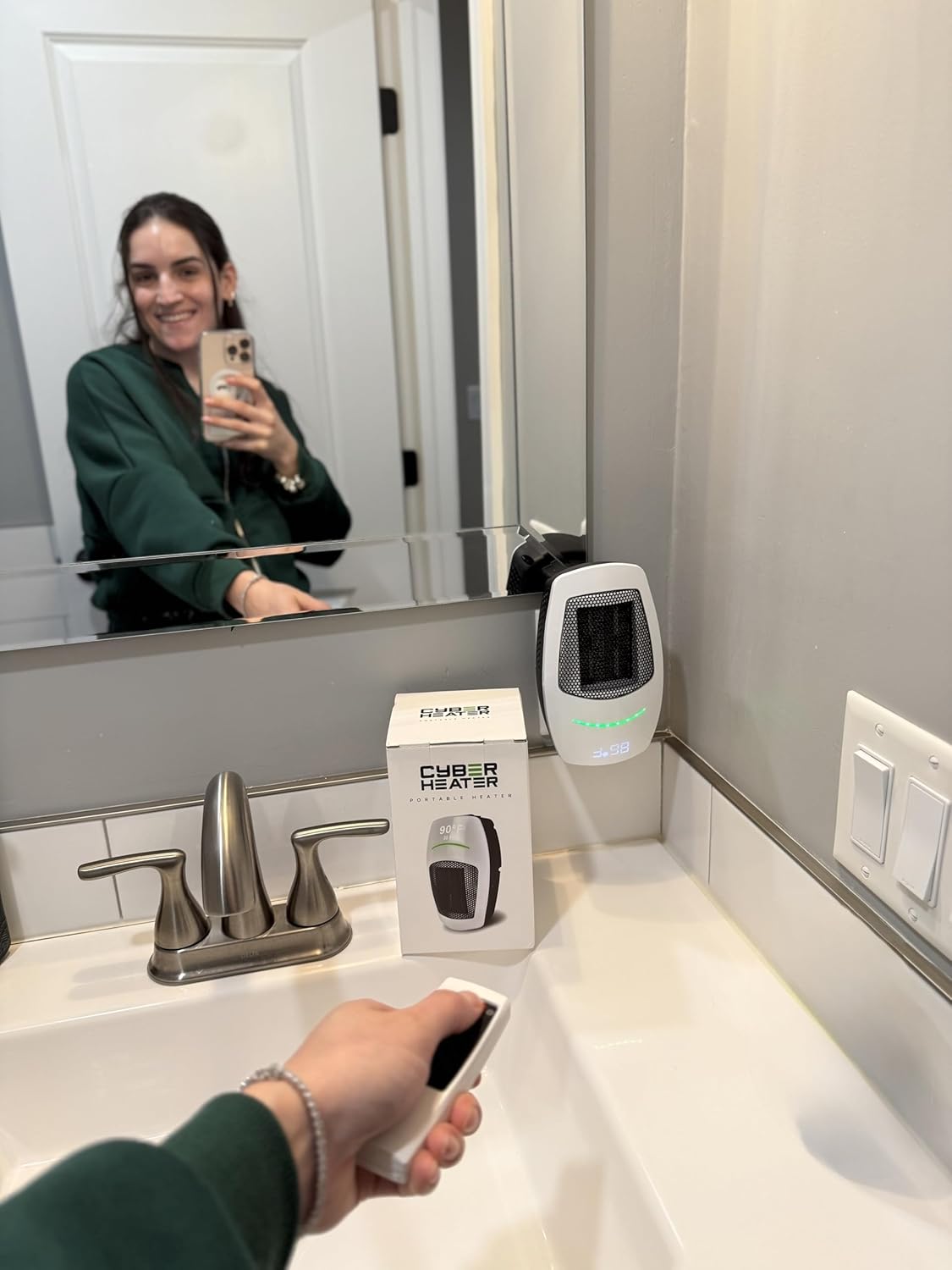 Cyber Heater Portable Heater Space Heaters for Indoor Use Sleek & Compact with Remote | 500W Electric Ceramic for Bedroom, Office, Garage | Quiet, Energy Efficient, with Timer, Thermostat