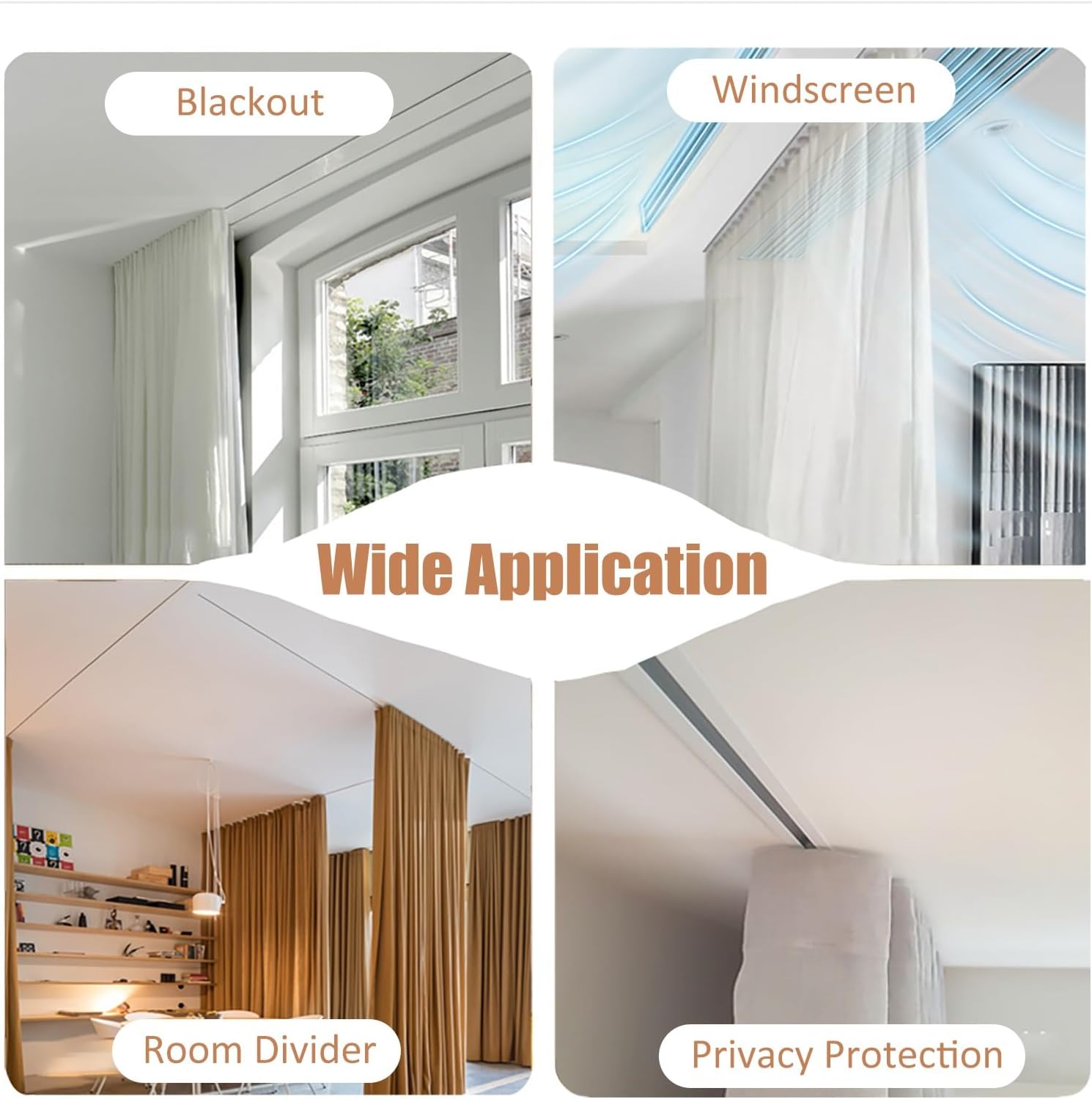 Vibeo Room Divider Curtain Track Ceiling Mount, Set with Track, Roller Hooks, Installation Hardware, End Cap, Home Bay Window Curtain Track(White,1.5m(4.9ft))
