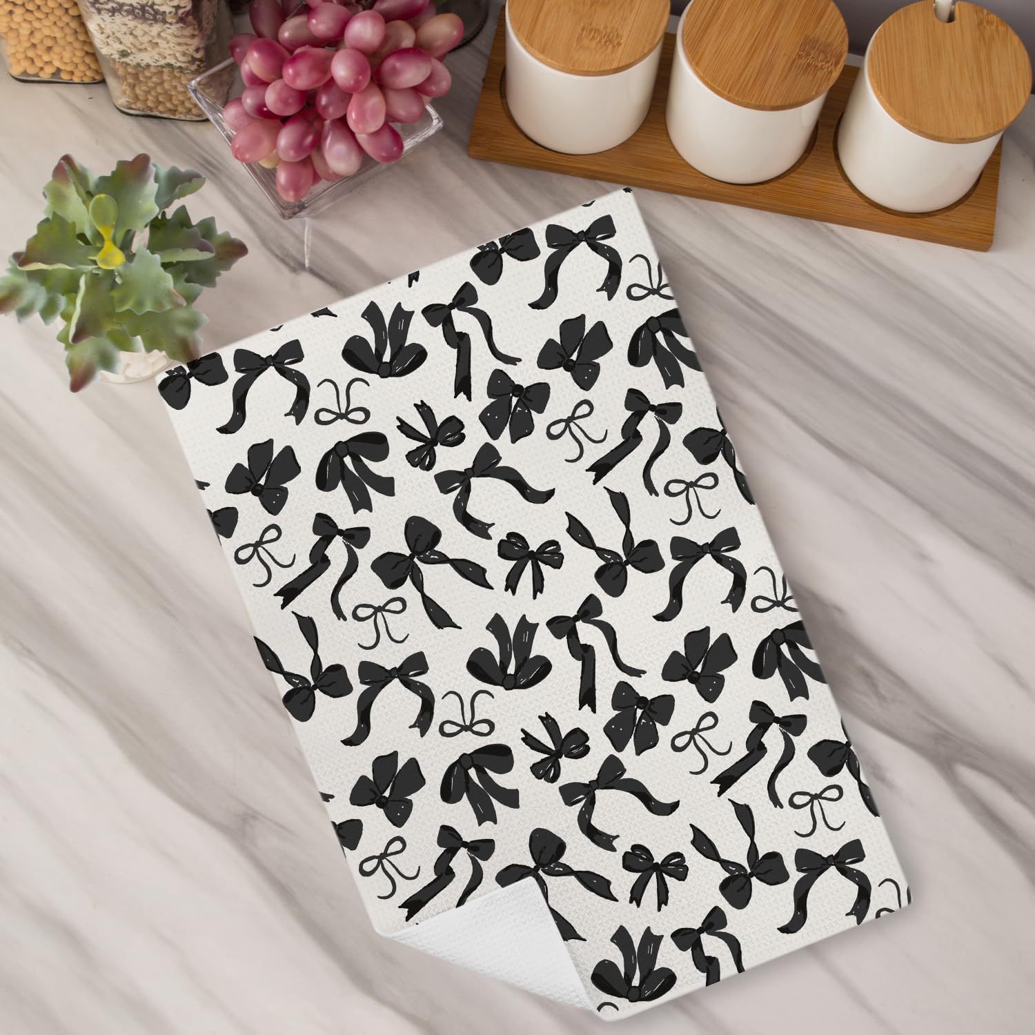 Dark Coquette Bow Kitchen Towels, Preppy Girly Aesthetic Hand Towels for Bathroom Decor, Black Bow Dish Tea Towels for Kitchen Decor, 16x24 Inch - Image 3