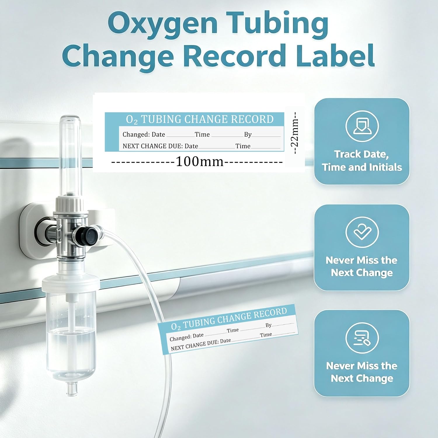 500 Pcs Oxygen Label Oxygen Tubing Change Labels,100x22mm Medical Infusion Line Identification Management Sticker for Hospital,ICU,Respiratory Therapy and Home Nursing Care