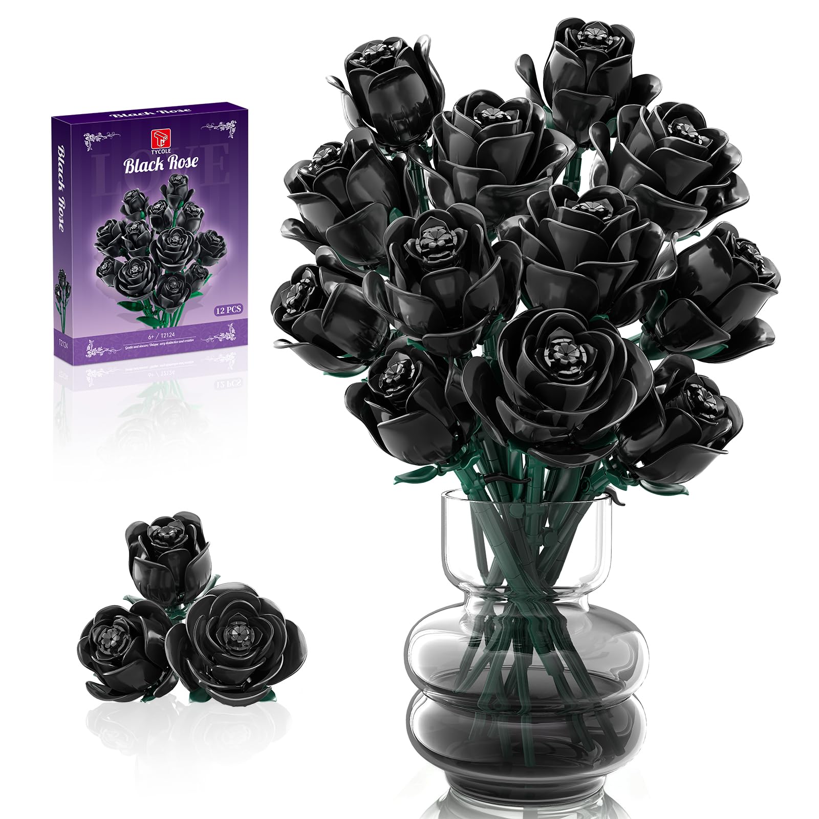 Amazon.com: Black Roses Flowers Building Sets, Artificial Bouquet