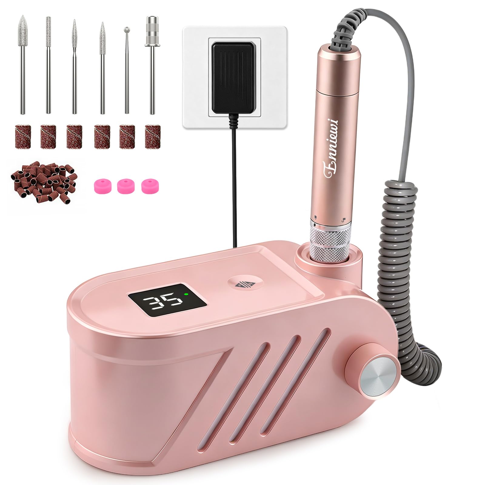 Enniewi Nagelfräser - Elektrische Nagelfeile Maniküre Pediküre Set , Nagelfräser Maniküre, Fräser für Gelnägel und Acrylnägel, 35000U/M, Set mit 6 Fräsen, Rose
