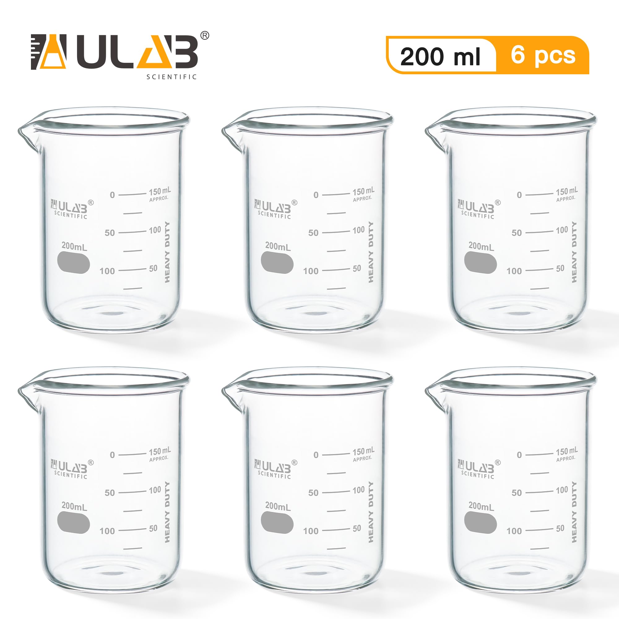 ULAB UBG1022 - Set di bicchieri in vetro borosilicato 3,3 a forma bassa, con graduazione stampata, confezione da 6