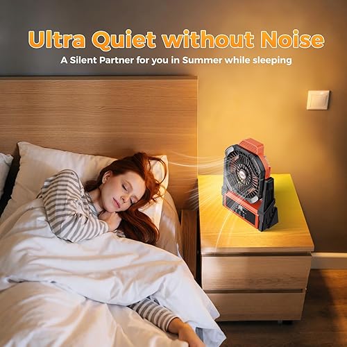 Miniatura 7 de Ventilador de camping recargable, ventilador alimentado por batería con luces, ventiladores de tienda de playa al aire libre, 4 velocidades, brillo