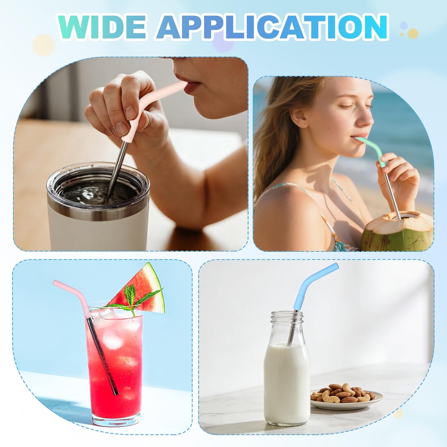 uxcell 6 Pcs Silicone Straw Tips Set, Elbows Straw Tip Reusable with Bottom Silicone Sleeve Fit for 8mm/0.31inch ID Stainless Steel Straws, Pink - Image 7