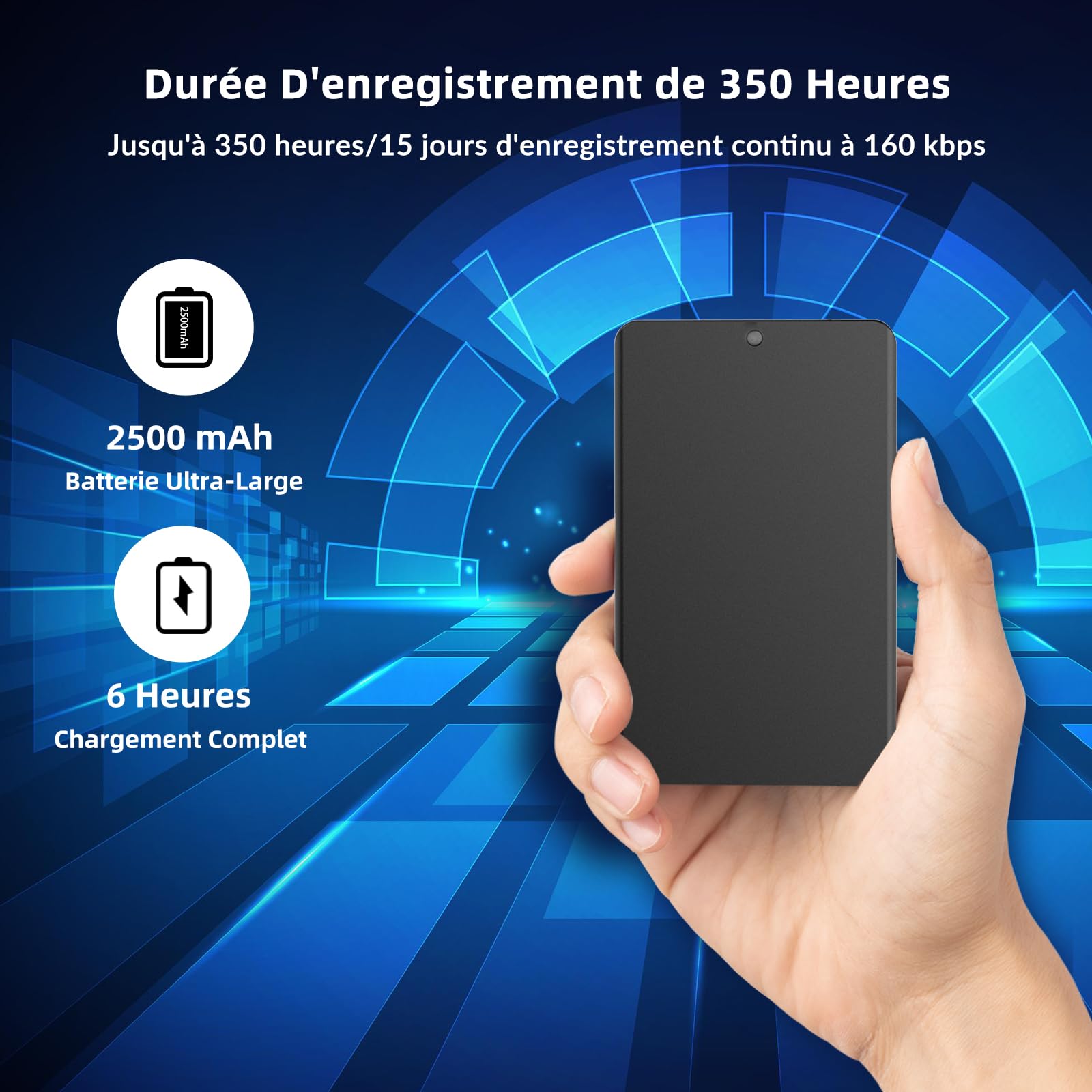 Enregistreur Vocal 64Go - 40h Autonomie - Mini Et Discret