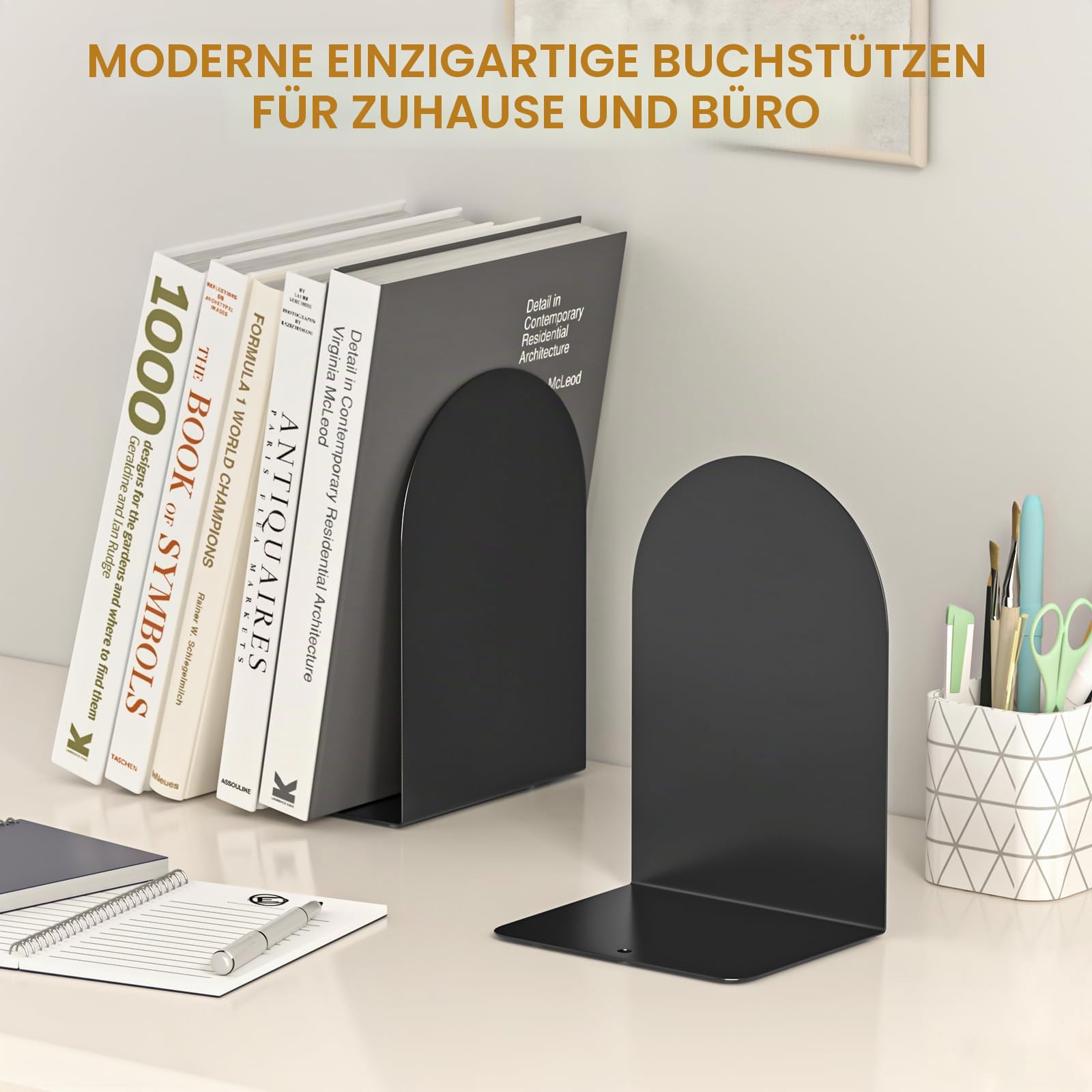 Buchstützen 4 Paare, Metall Runde für Regale und Schreibtisch, zum Halten von Büchern, Buchstopper, Schwarz für Home Office