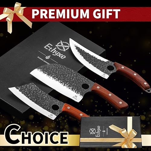 Miniatura 7 de Juego de cuchillos de carnicero  Juego de 3 cuchillos de cocina forjados a mano con cuchillo de chef serbio, cuchillo vikingo para deshuesar y