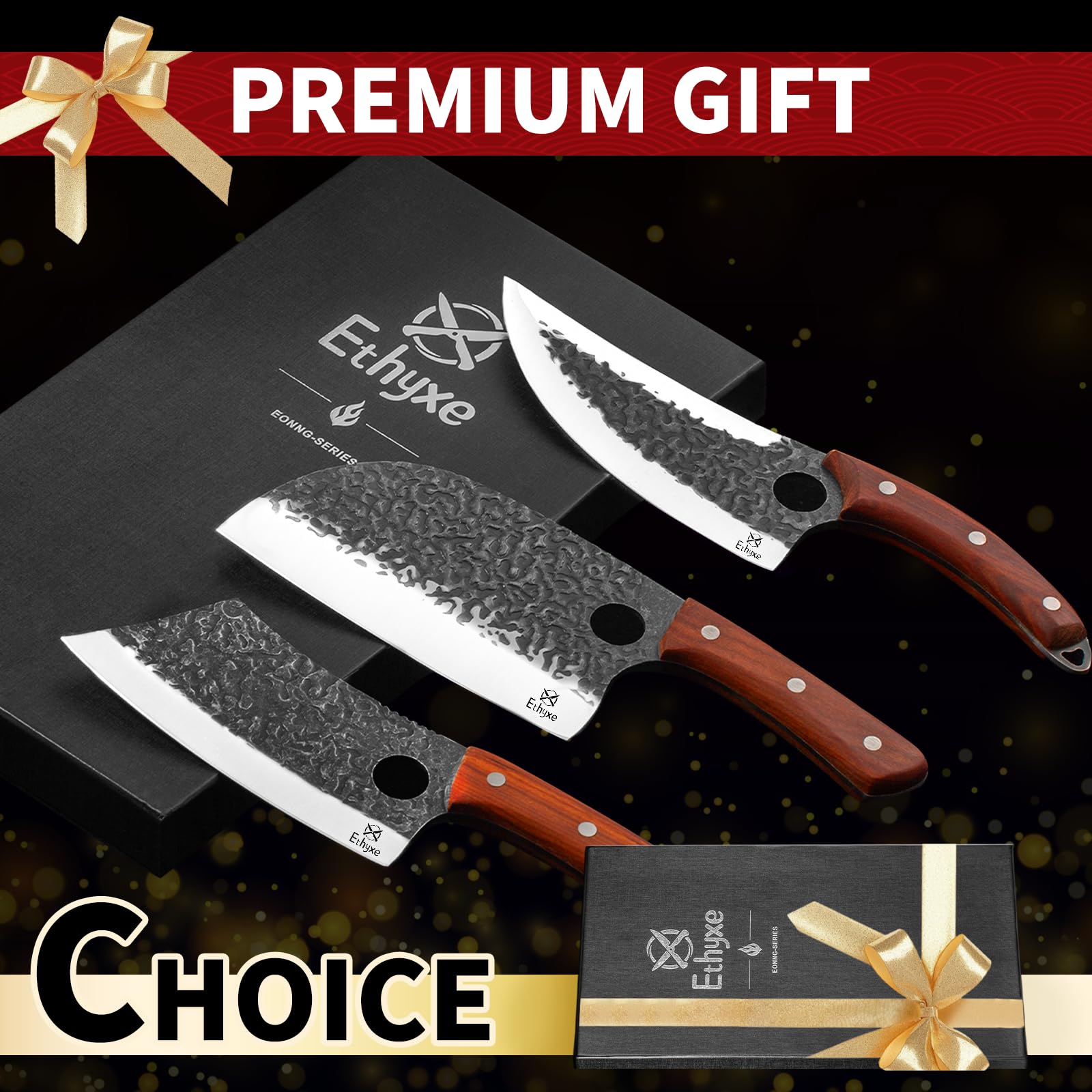 Butcher Knife Set – 3PCS Hand Forged Kitchen Knife Set — Amazon image 7