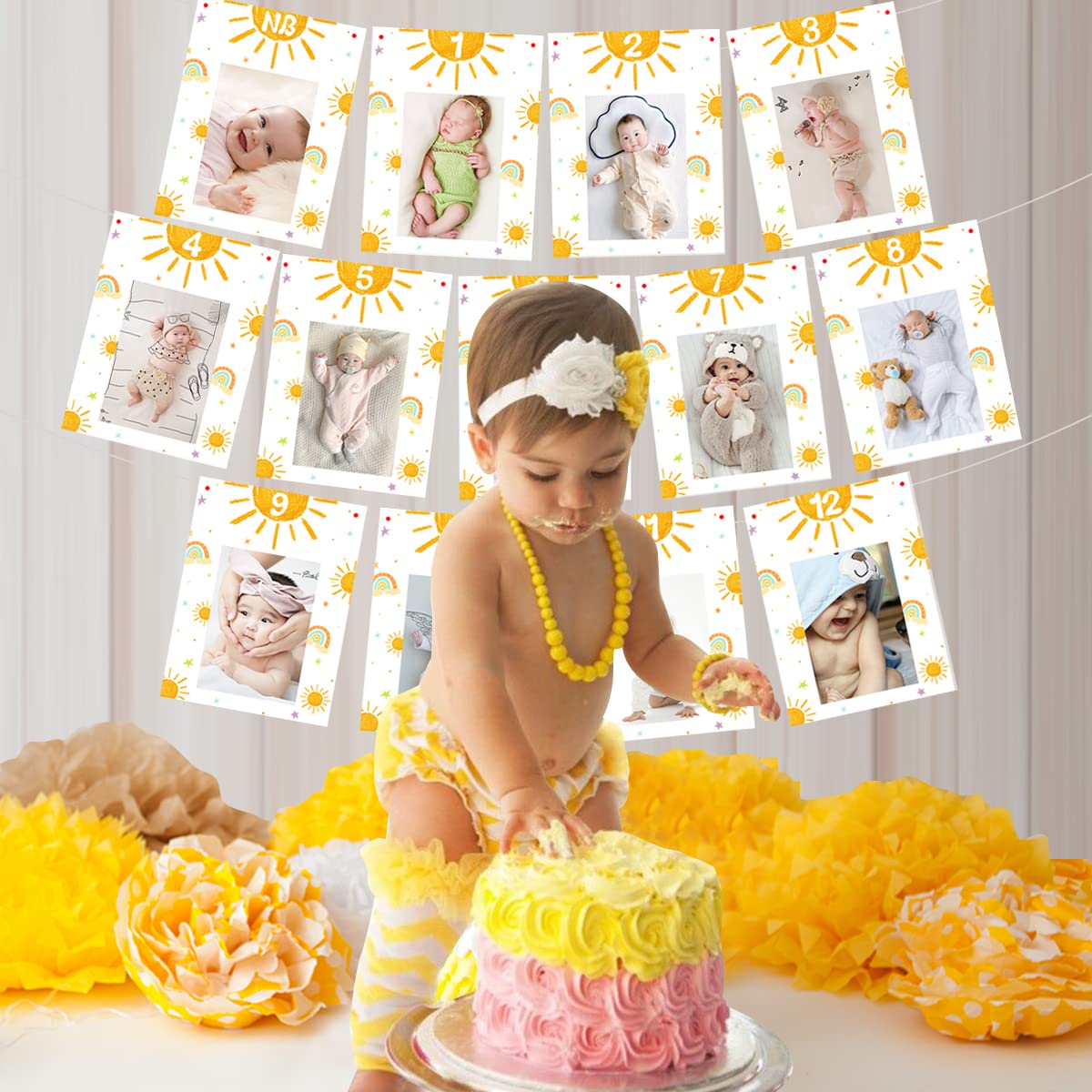Boho Regenboog Eerste Verjaardag Foto Benodigdheden - Banner voor Meisjes van Pasgeboren tot 12 Maanden - Thema Decoraties