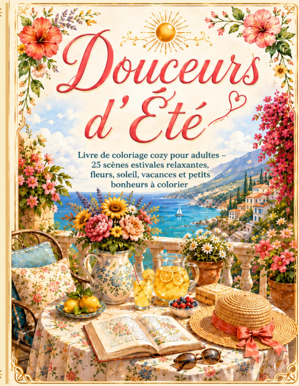 Douceurs d'Été: Livre de coloriage cozy pour adultes – 25 scènes estivales relaxantes, fleurs, soleil, vacances et petits bonheurs à colorier