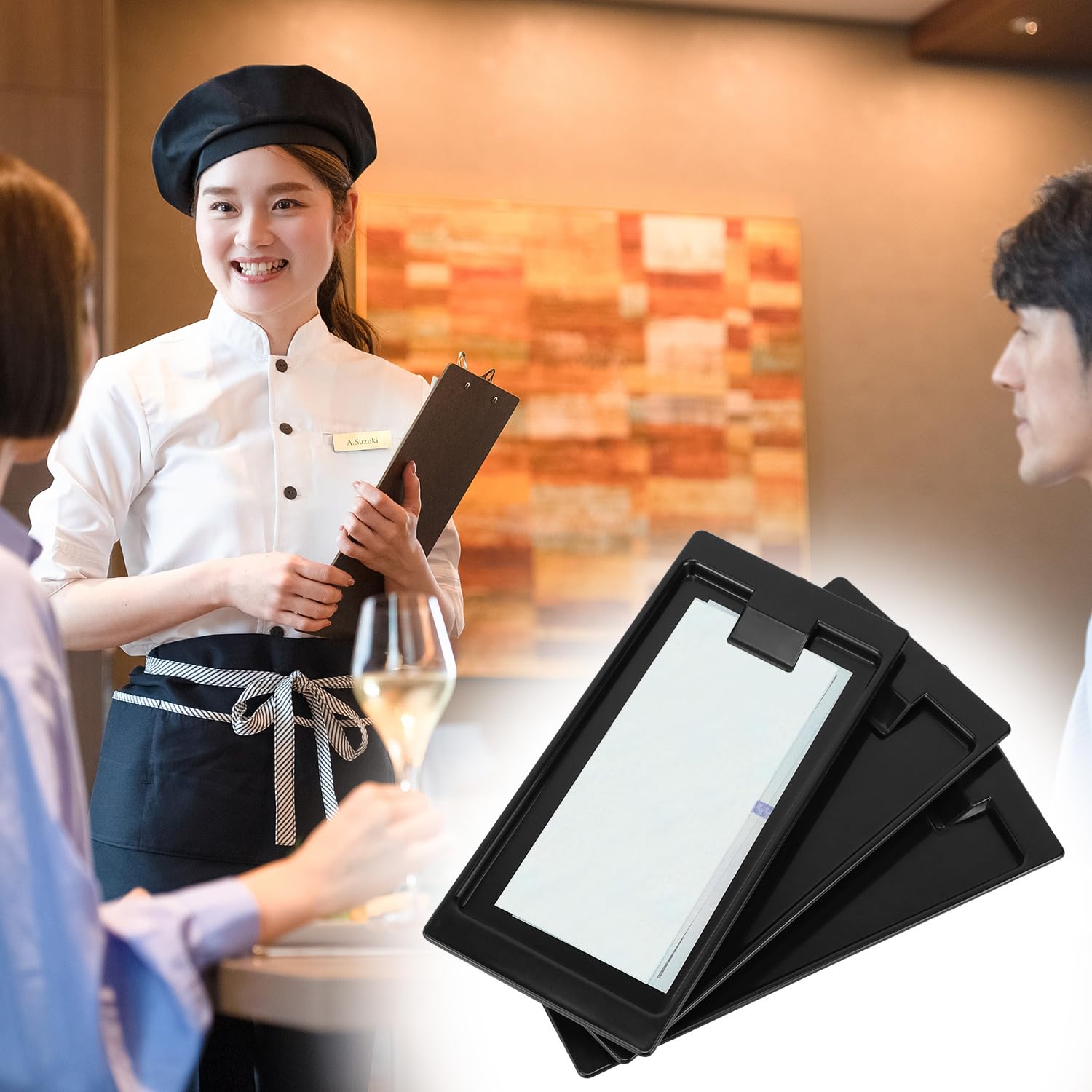 QWORK Soportes negros para cheques, 32 bandejas de presentación de cheques para restaurantes, bandeja de plástico para recibos de invitados