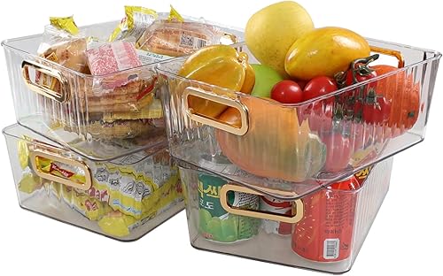 Miniatura 7 de Paquete de 4 cubos organizadores transparentes para despensa, armario de cocina, nevera, cesta organizadora