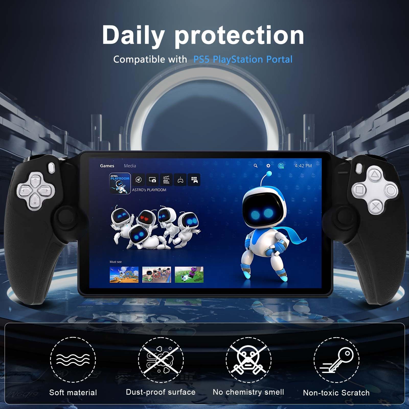 QULLOO Funda Compatible con Sony PS5 PlayStation Portal, Anti-Deslizante Anti-arañazos Carcasa de Silicona Protección Case Cover - Negro