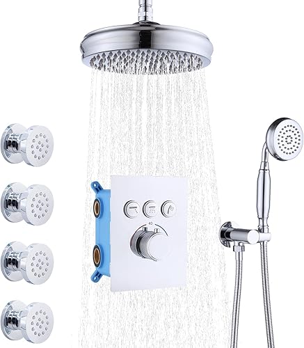 Juego completo de grifos de ducha, sistema de ducha cromado, utiliza todas las funciones a la vez, grifo de ducha desviador de botón con mano,
